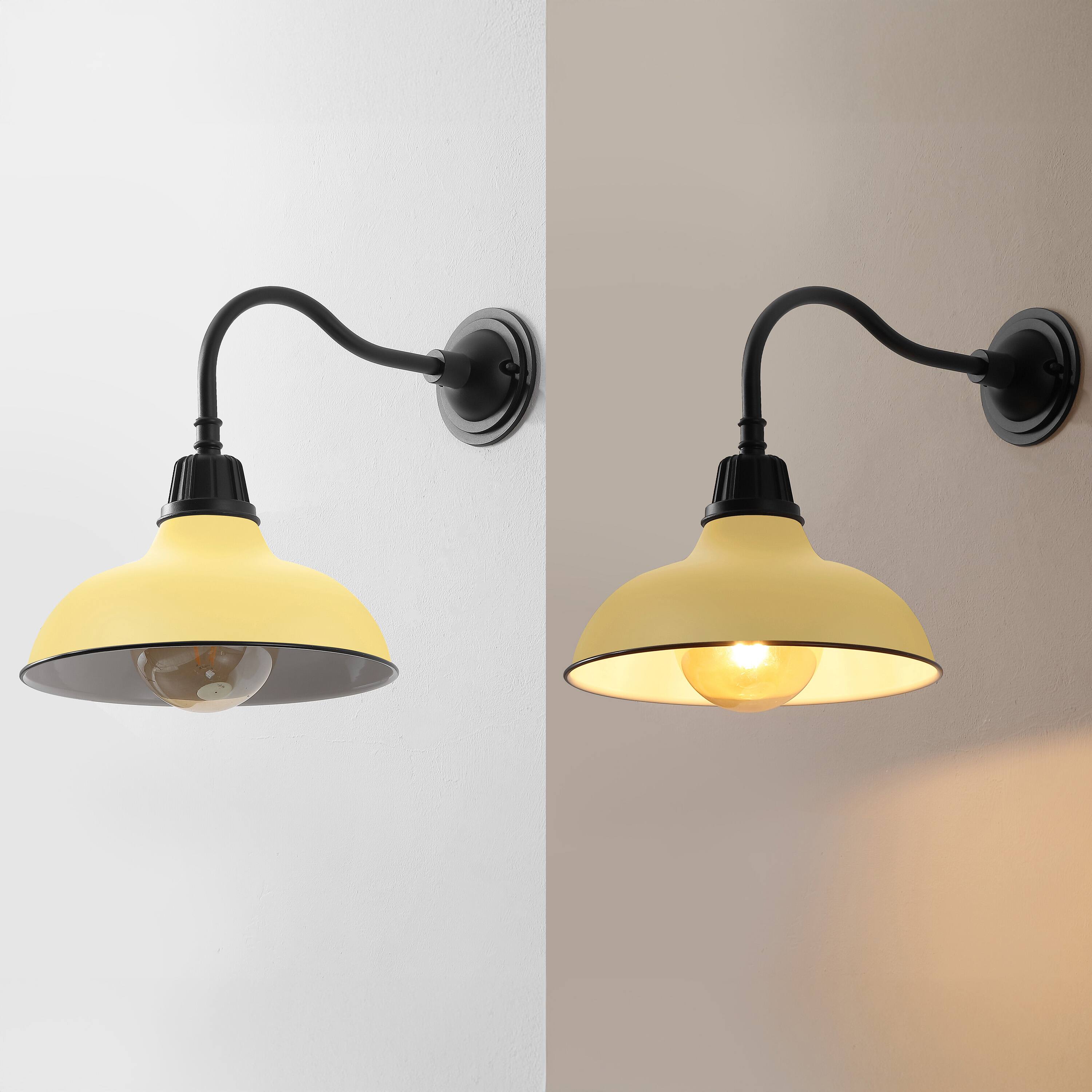 Alt View 4. Jonathan Y - Aurora 12.25" 1-Light Farmhouse Industrial Indoor/Outdoor Iron LED Gooseneck Arm Outdoor Sconce, Matte Yellow - Matte Yellow/Black.