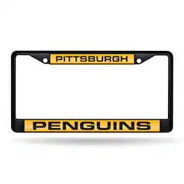 Rico Industries - Pittsburgh Penguins NHL Black Painted Metal Laser Cut License Plate Frame - Multi