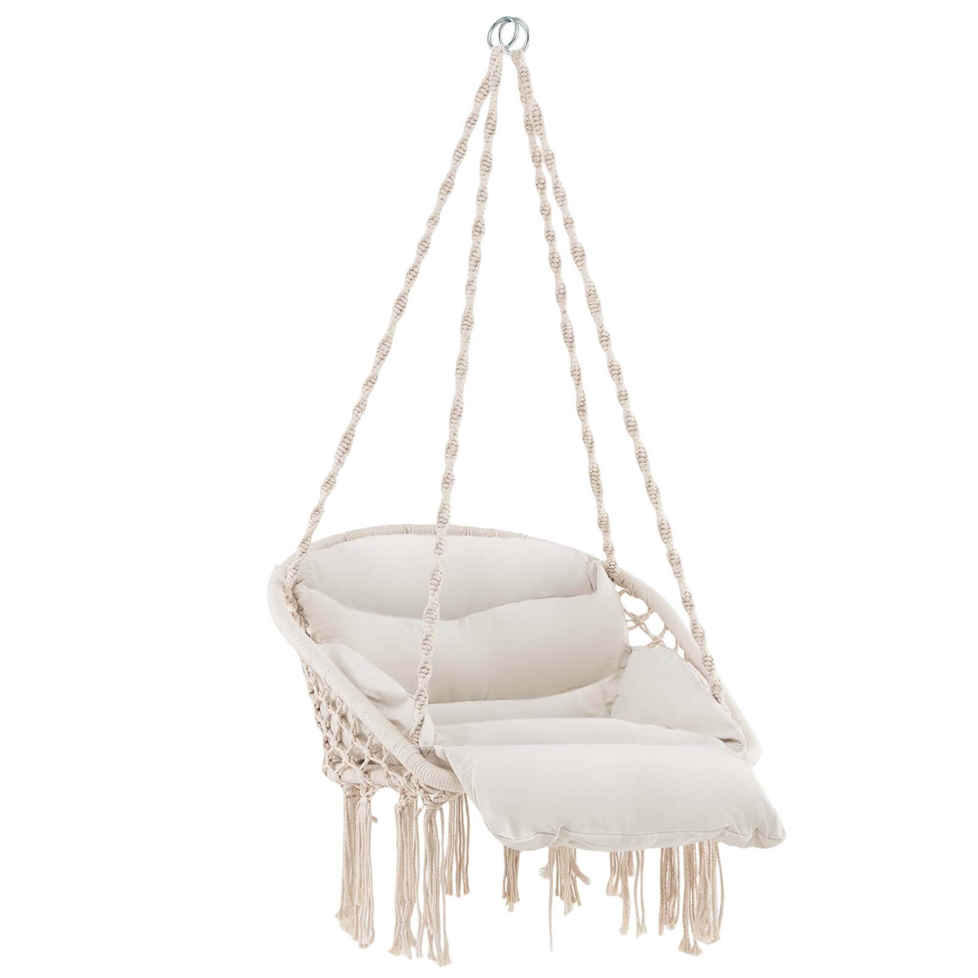 Front. Costway - Costway Macrame Hammock Chair with Oversized Padded Cushion Hand-woven Knots and Tassels - Beige.