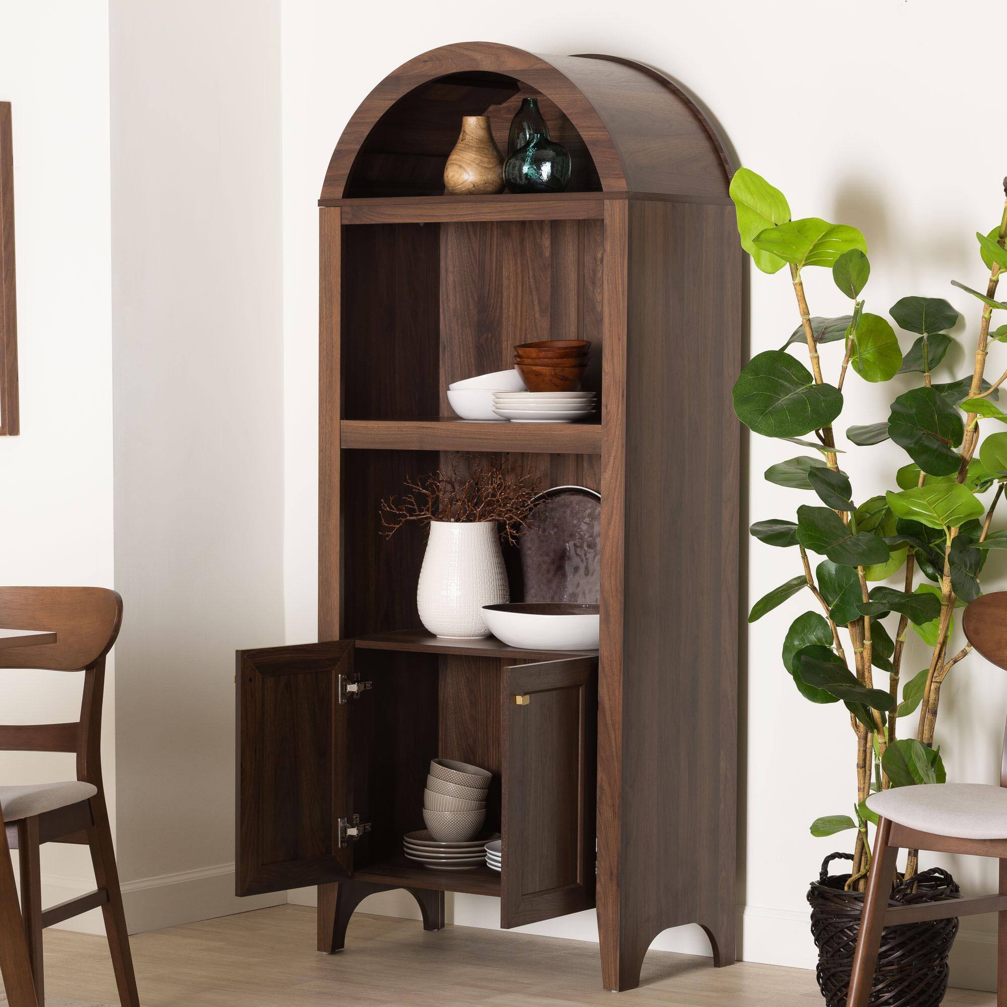 Alt View 5. Baxton Studio - Hayes Wood Cabinet with Arch Top - Mid-Century Modern Display Piece with Soft-Close Doors for Living Room or Hallway.