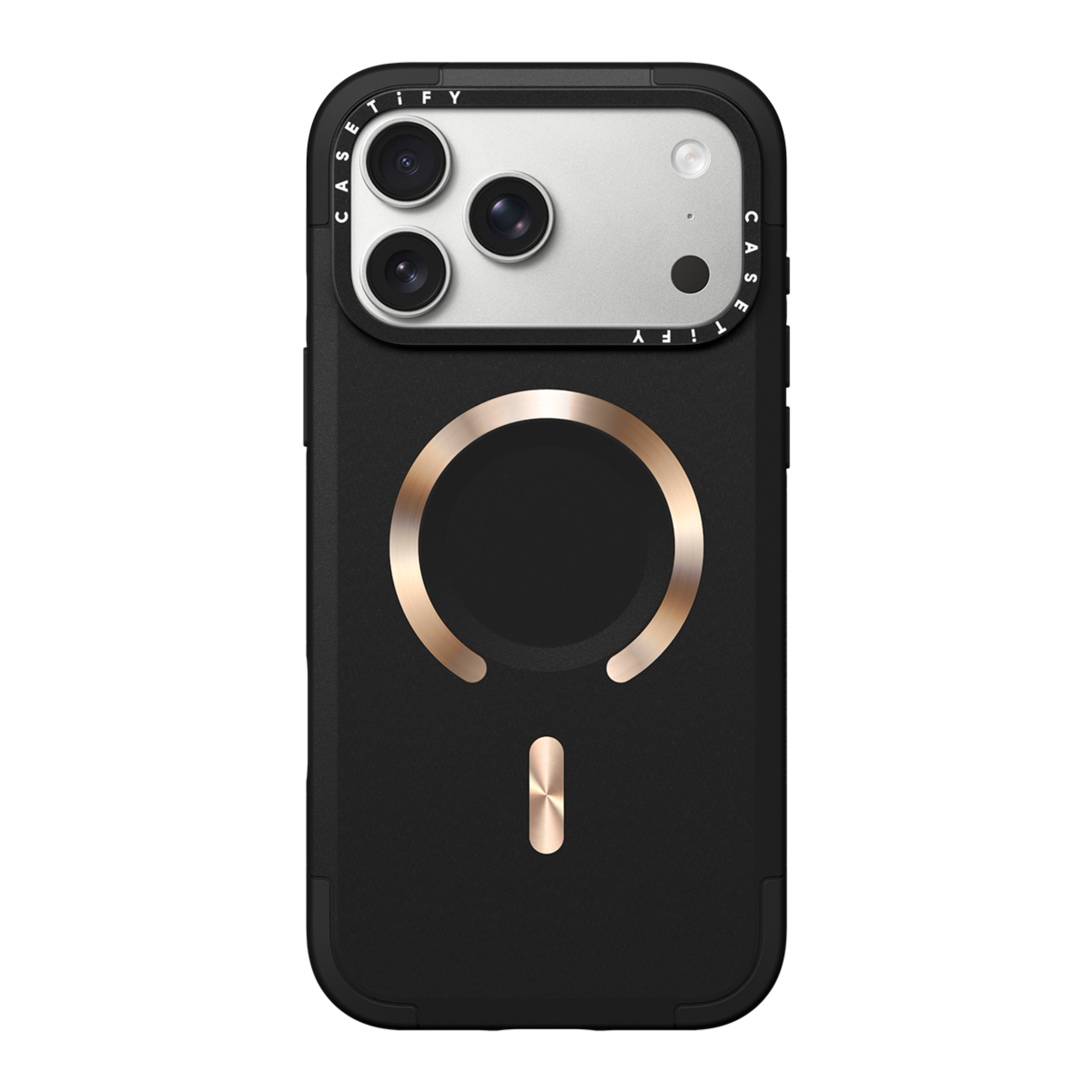 Front. CASETiFY - Force Case MagSafe Compatible for Apple iPhone 18 Pro Max and 17 Pro Max Devices - Black Gold.