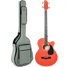 Best Choice Products - Acoustic Electric Bass Guitar w/ Equalizer, Truss Rod, Padded Gig Bag - Red