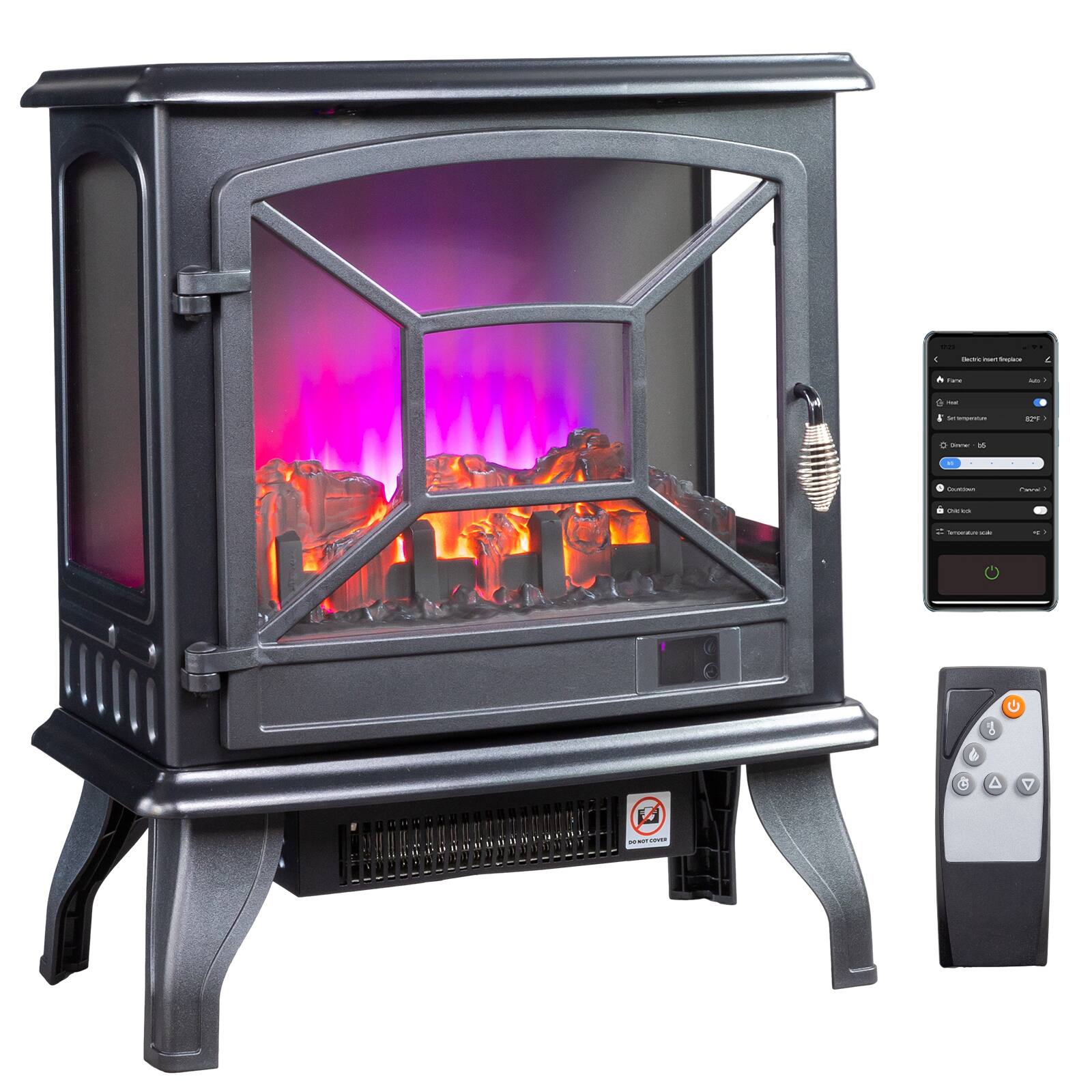 Alt View 1. Winado - 23" Electric Fireplace Stove, Freestanding Indoor Fireplace Heater with 3-Level Dimmable Flame Effect and 8H Timer, Wifi - Black.