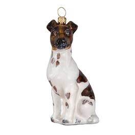 Joy to the World Collectibles - Joy to the World Smooth Fox Terrier Sitting Dog Polish Blown Glass Christmas Ornament - Multicolor