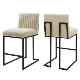 Indulge Channel Tufted Fabric Counter Stools Set of 2 by Modway - Brown