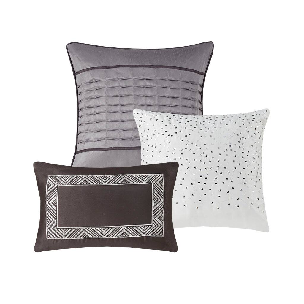 Alt View 4. Gracie Mills - Gracie Mills Hickman 7-Piece Transitional Striped Jacquard Comforter Set - Grey/Taupe.