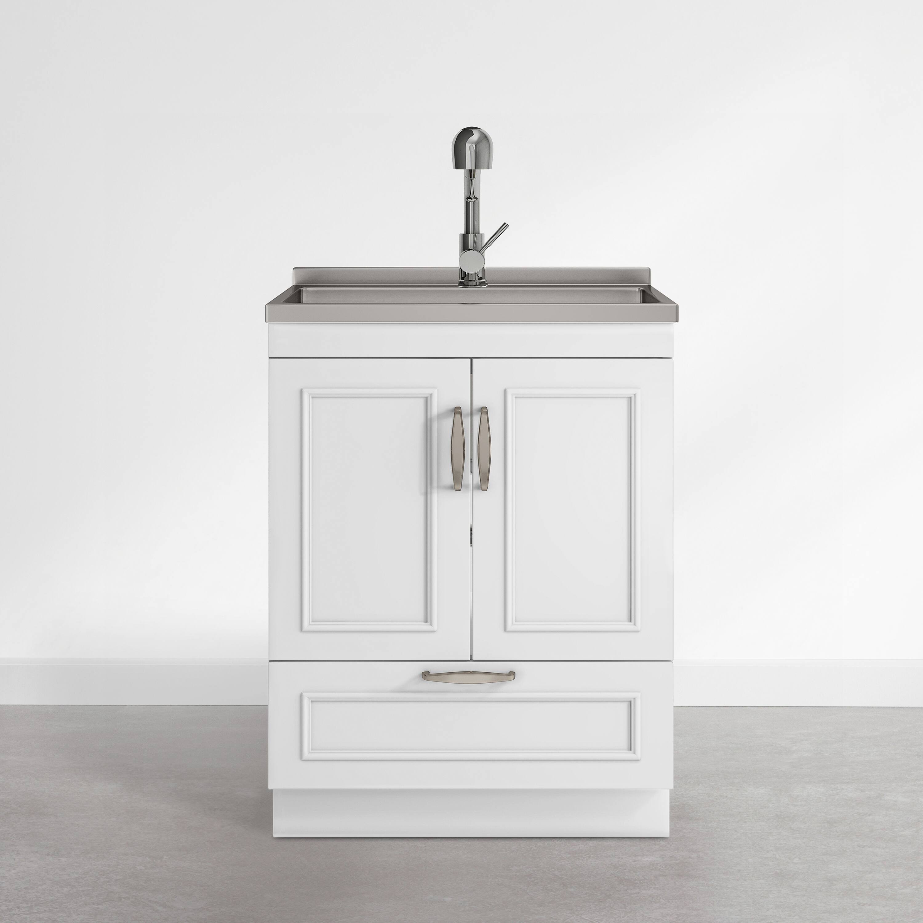 Alt View 2. Simpli Home - Cardinal 28 inch Wide Utility Sink and Laundry Cabinet, Glacier White Finish - Glacier White.