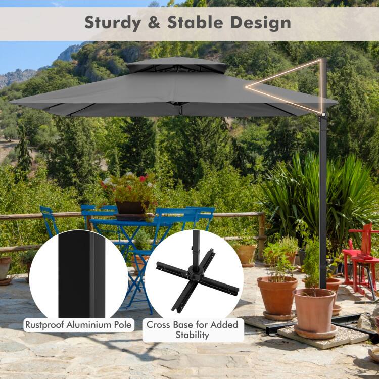 Sturdy & Stable Design  
Rustproof Aluminium Pole  
Cross Base for Added Stability