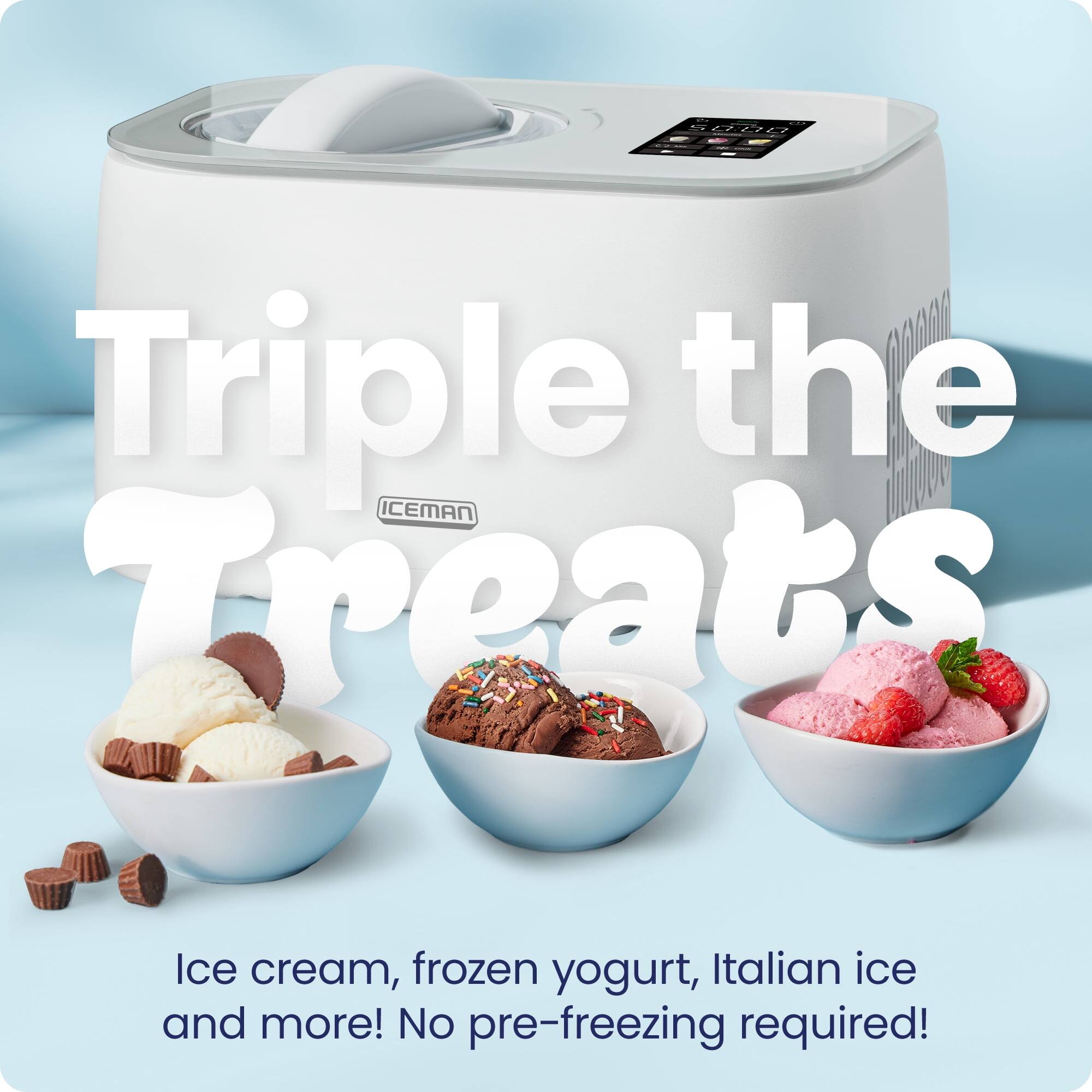 5272201 Triple the ICEMAN Treats  
Ice cream, frozen yogurt, Italian ice and more! No pre-freezing required!