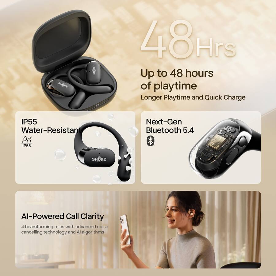 Shokz OpenFit 2 Open Ear True Wireless Earbuds Black T920-ST-BK-US Shokz OpenFit 2 Open Ear True Wireless Earbuds Black T920-ST-BK-US