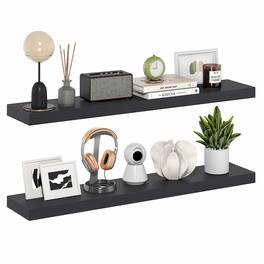 Furinno - TANNA Set of 2 Floating Shelves for Wall, 9 x 47 Wall Shelf, Wall Mounted Shelf with Invisible Bracket, 2-in Thick - Americano