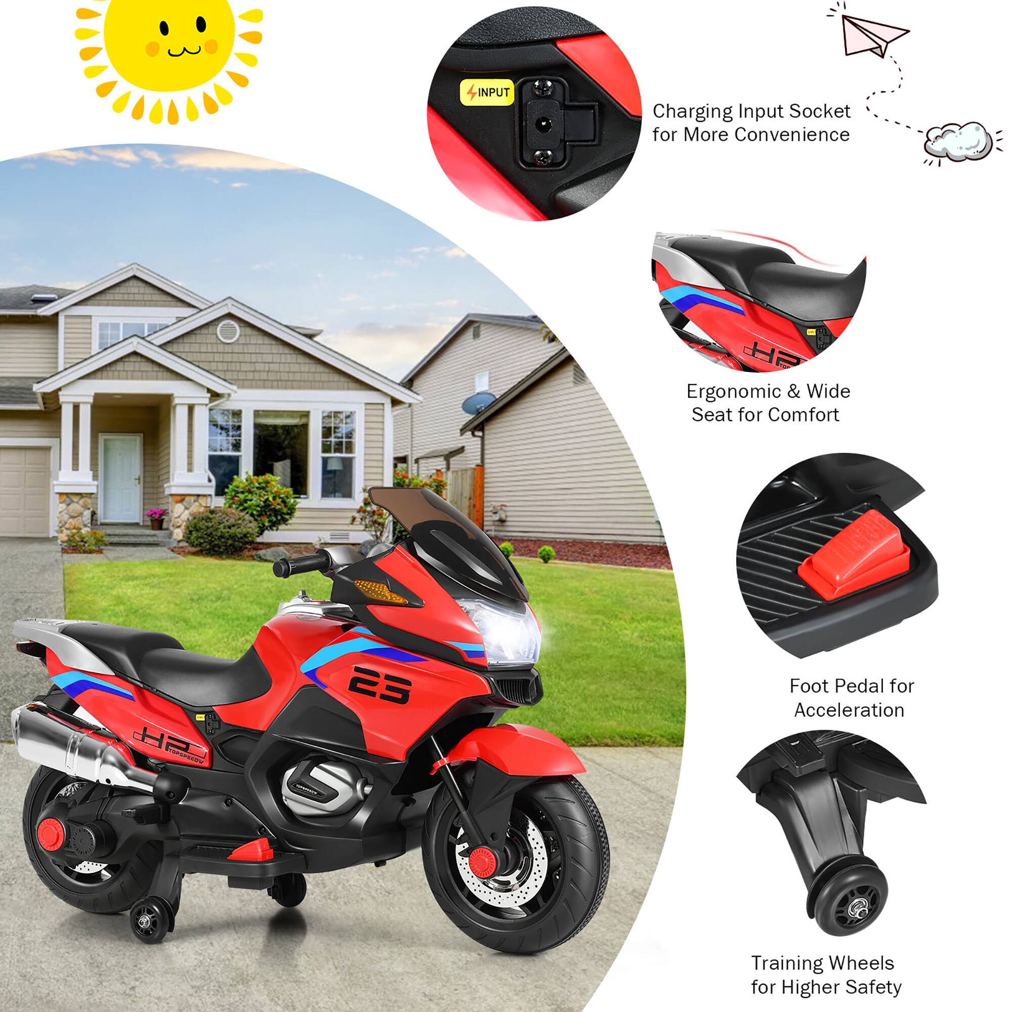 Costway 12V Kids Ride On Motorcycle Electric Motor Bike w