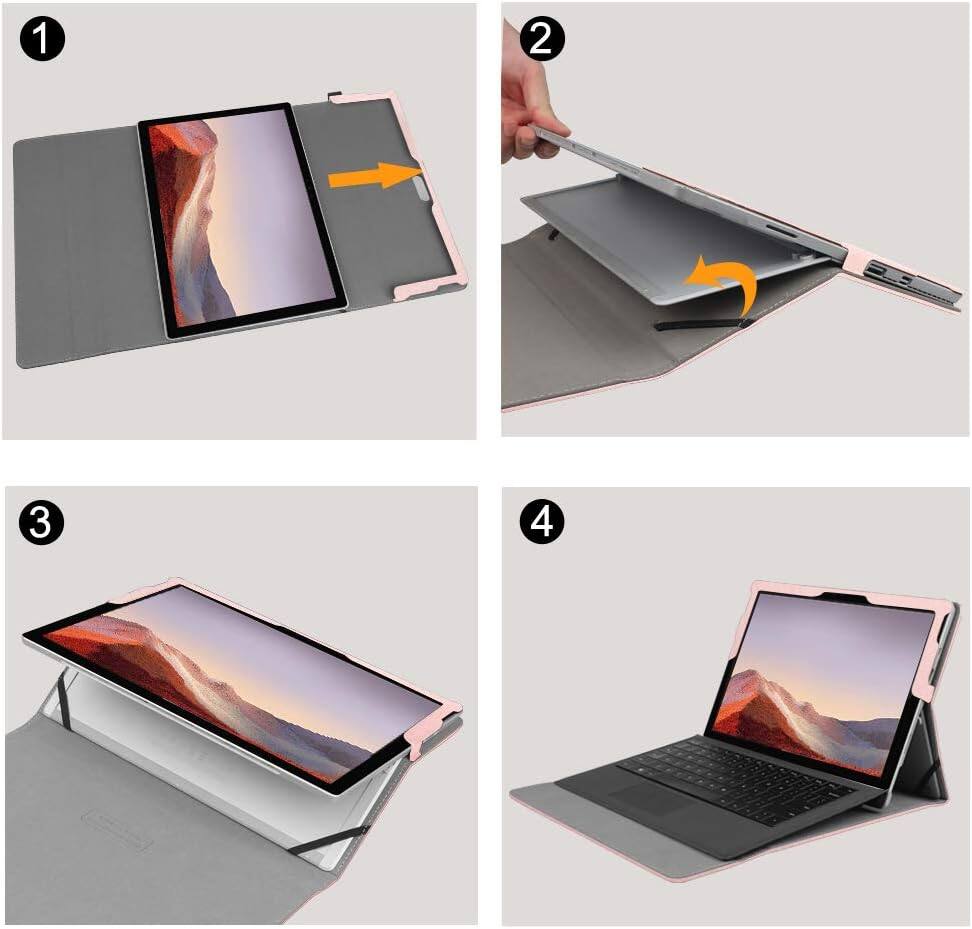 Alt View 2. Fintie - Case for 12.3 Inch Microsoft Surface Pro 7+, Pro 7/6/5/4/3, Multiple Angle Viewing Portfolio Business Cover - Rose Gold.