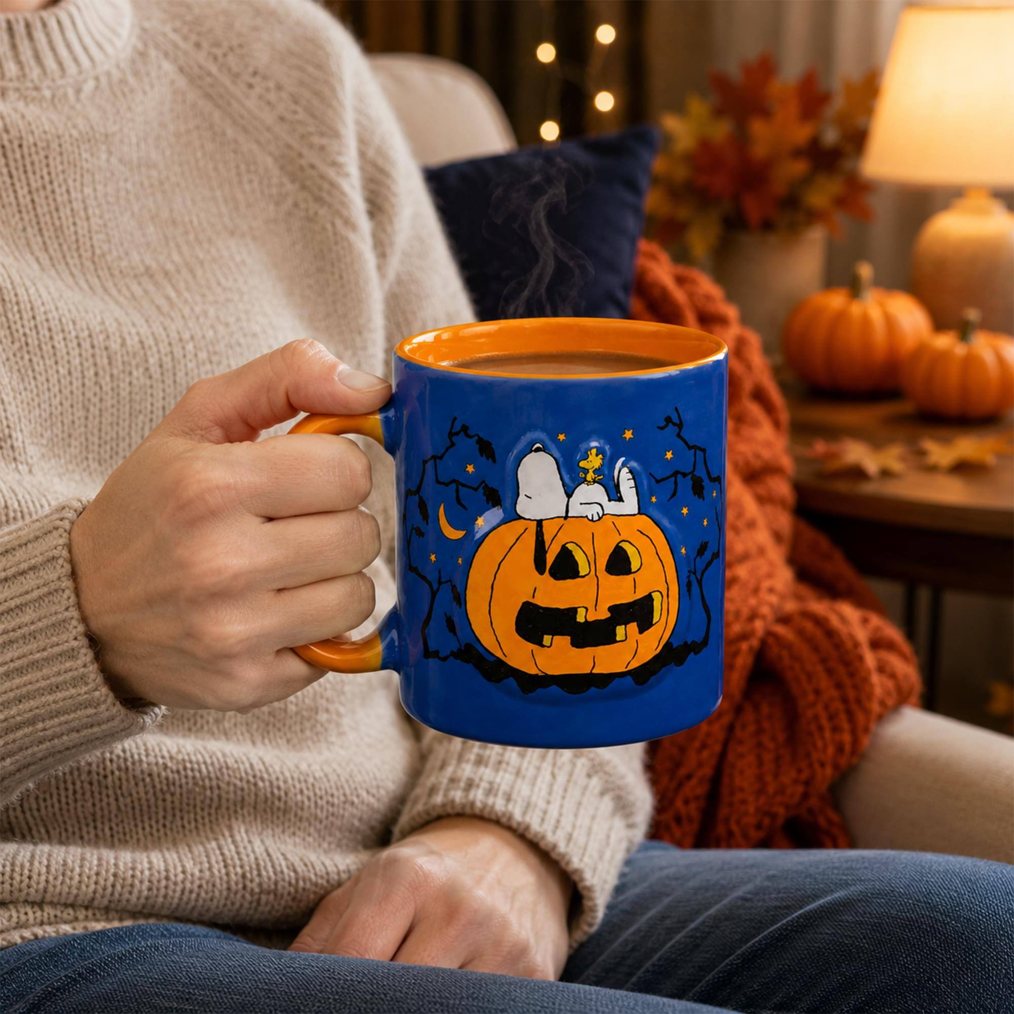 Alt View 3. ICUP - Peanuts Snoopy Pumpkin Embossed 18 Ounce Ceramic Mug - Blue.
