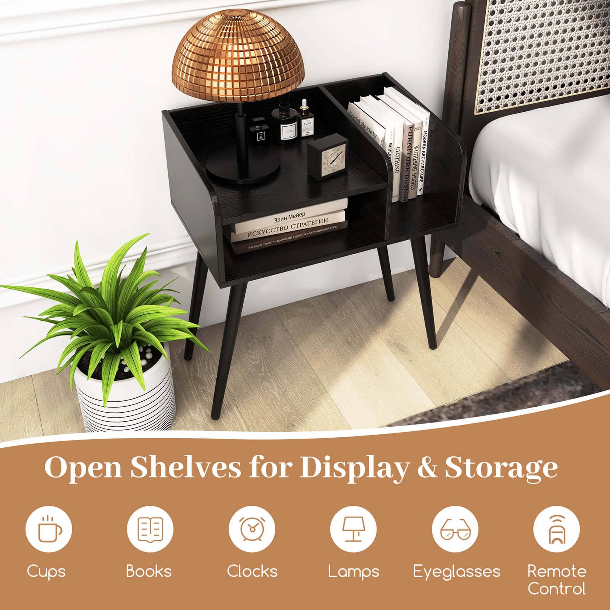 Open Shelves for Display & Storage: Cups, Books, Clocks, Lamps, Eyeglasses, Remote Control