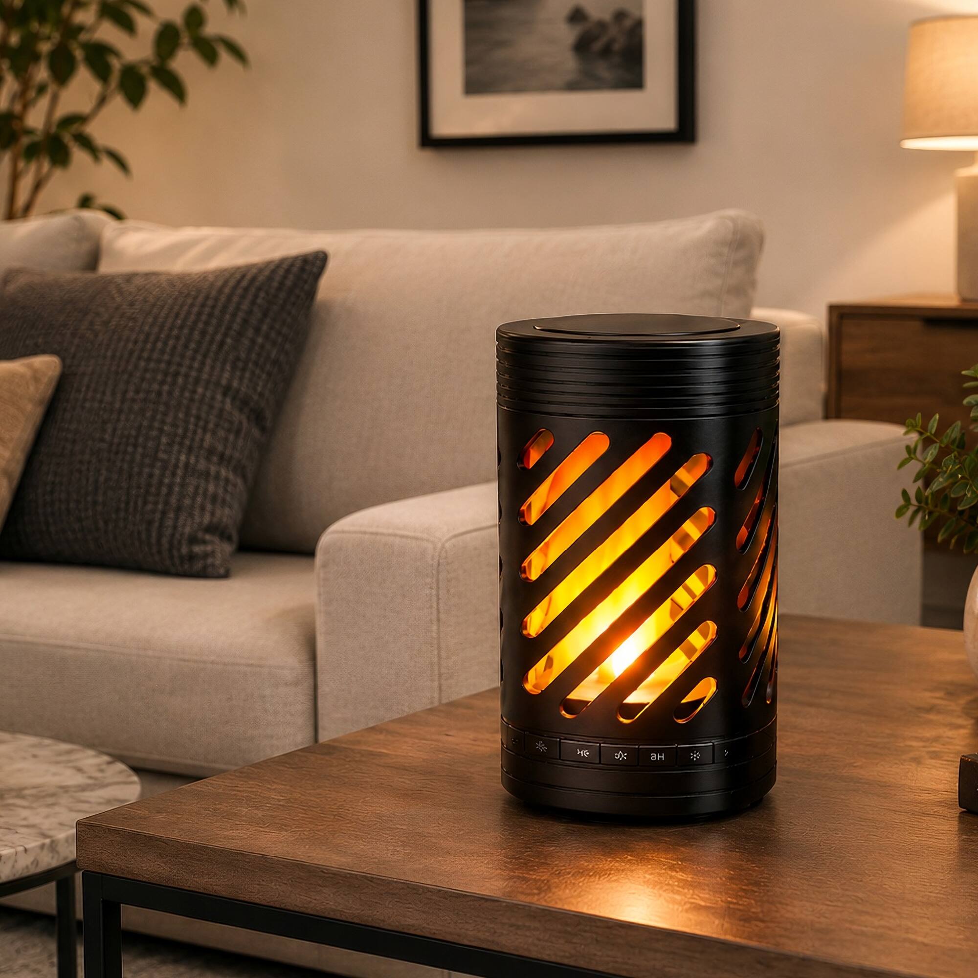 Left. Pursonic - 2-in-1 Ambient Flame Lantern Speaker.