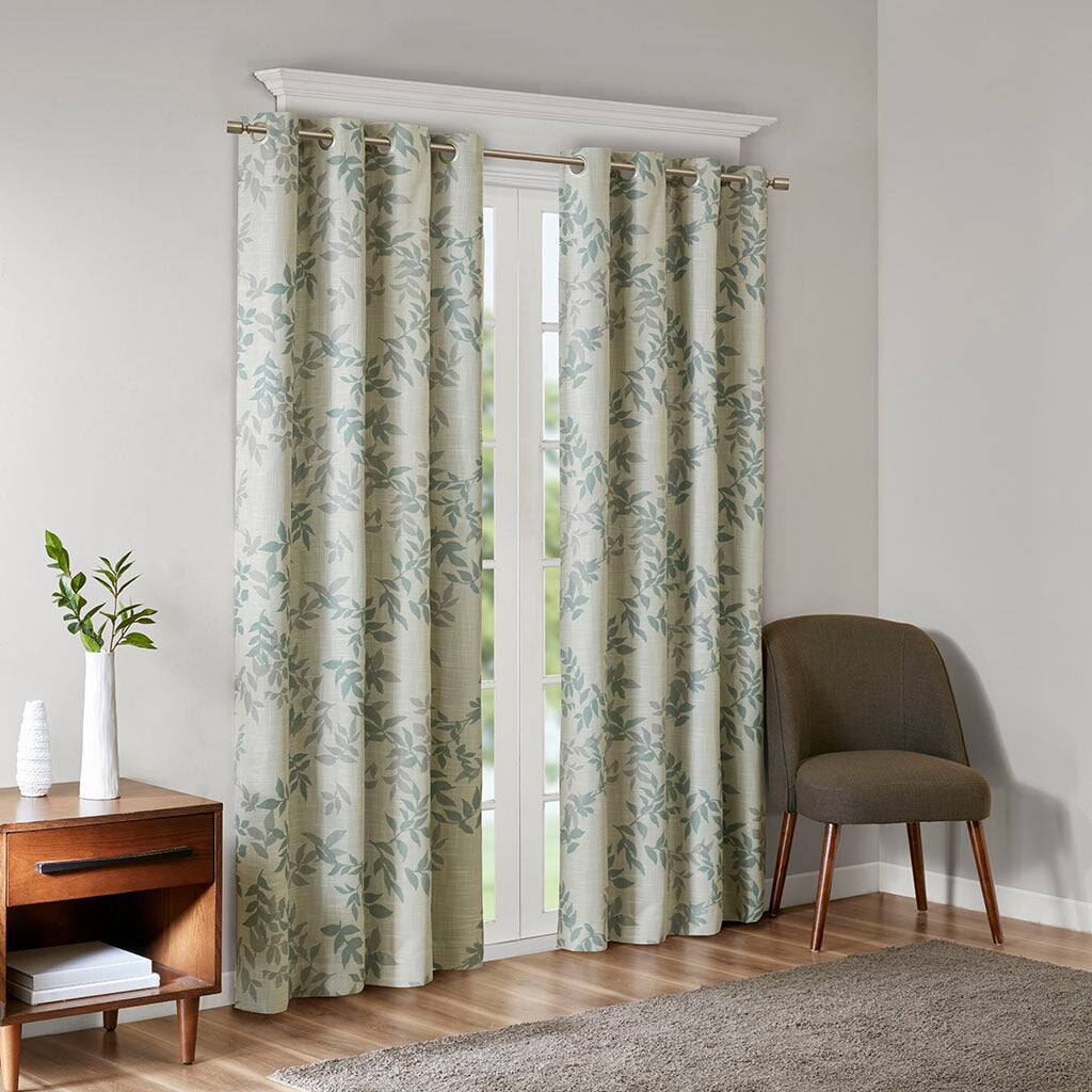 Alt View 1. BreeBe - Printed Botanical Blackout Curtain Panel - Aqua.