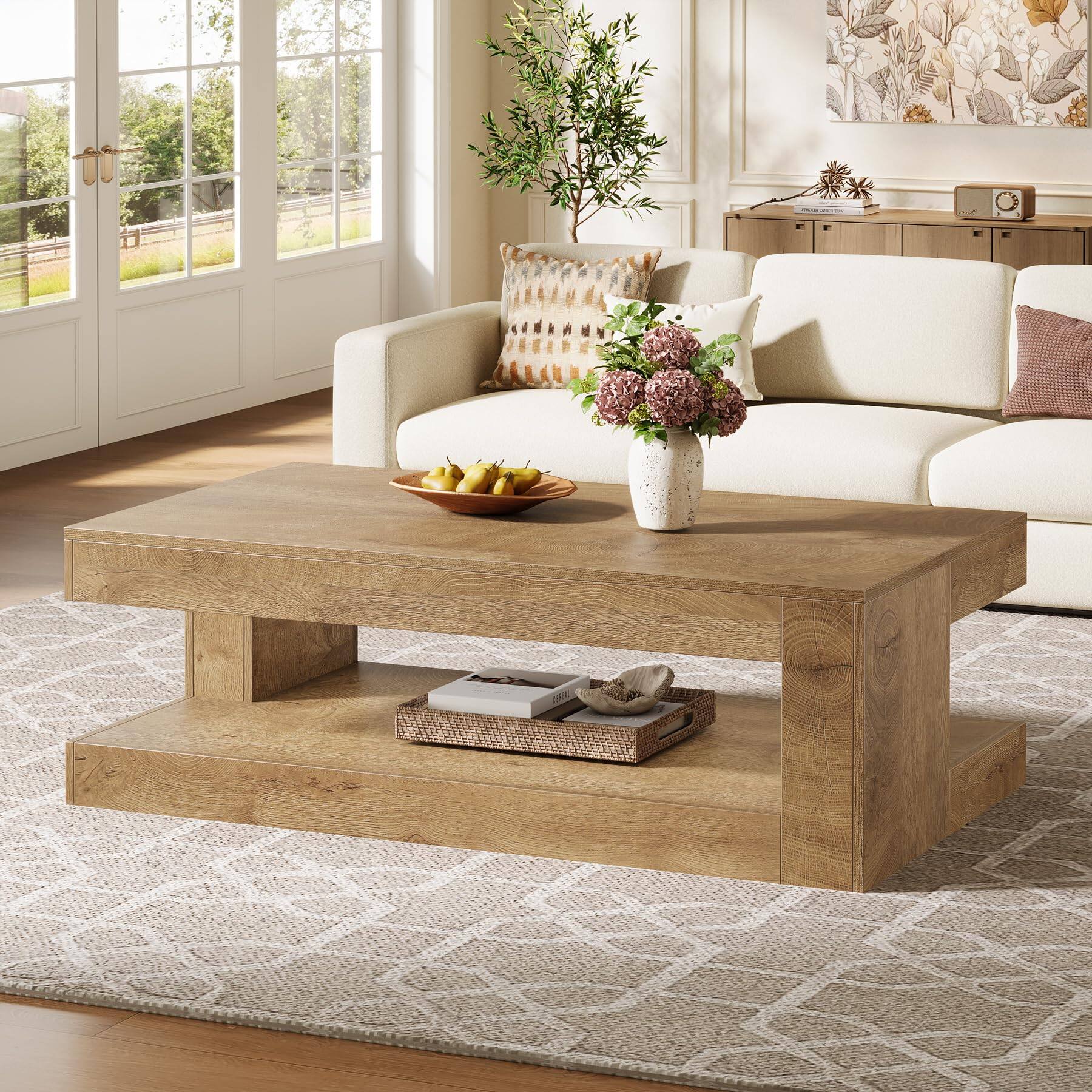 Alt View 2. Tribesigns - Coffee Table for Living Room, 47.24" Center Tea Table - Natural Wood - Rectangle.