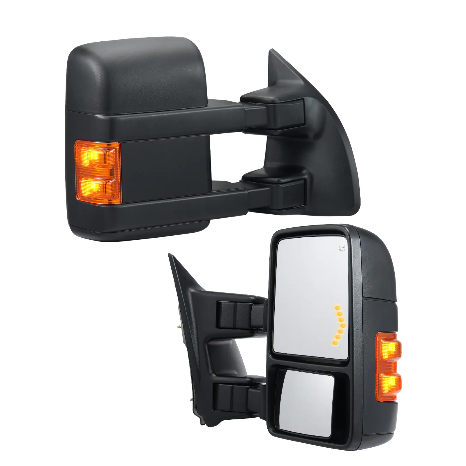 Front. VEVOR - Towing Mirrors, Left & Right Pair Set for 1999-2007 Ford F250 F350 F450 F550, Power Heated with Signal Light - Black.