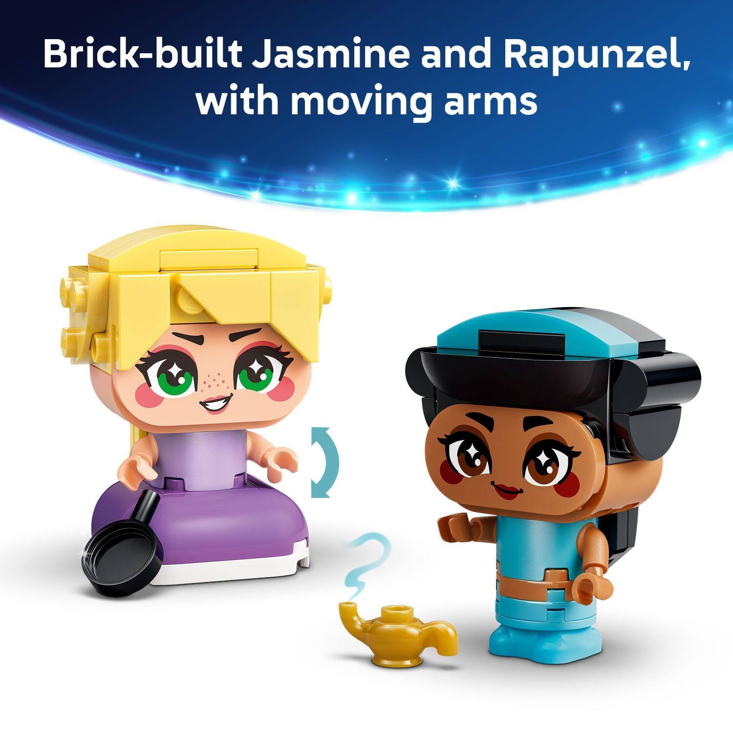 Brick-built Jasmine and Rapunzel, with moving arms