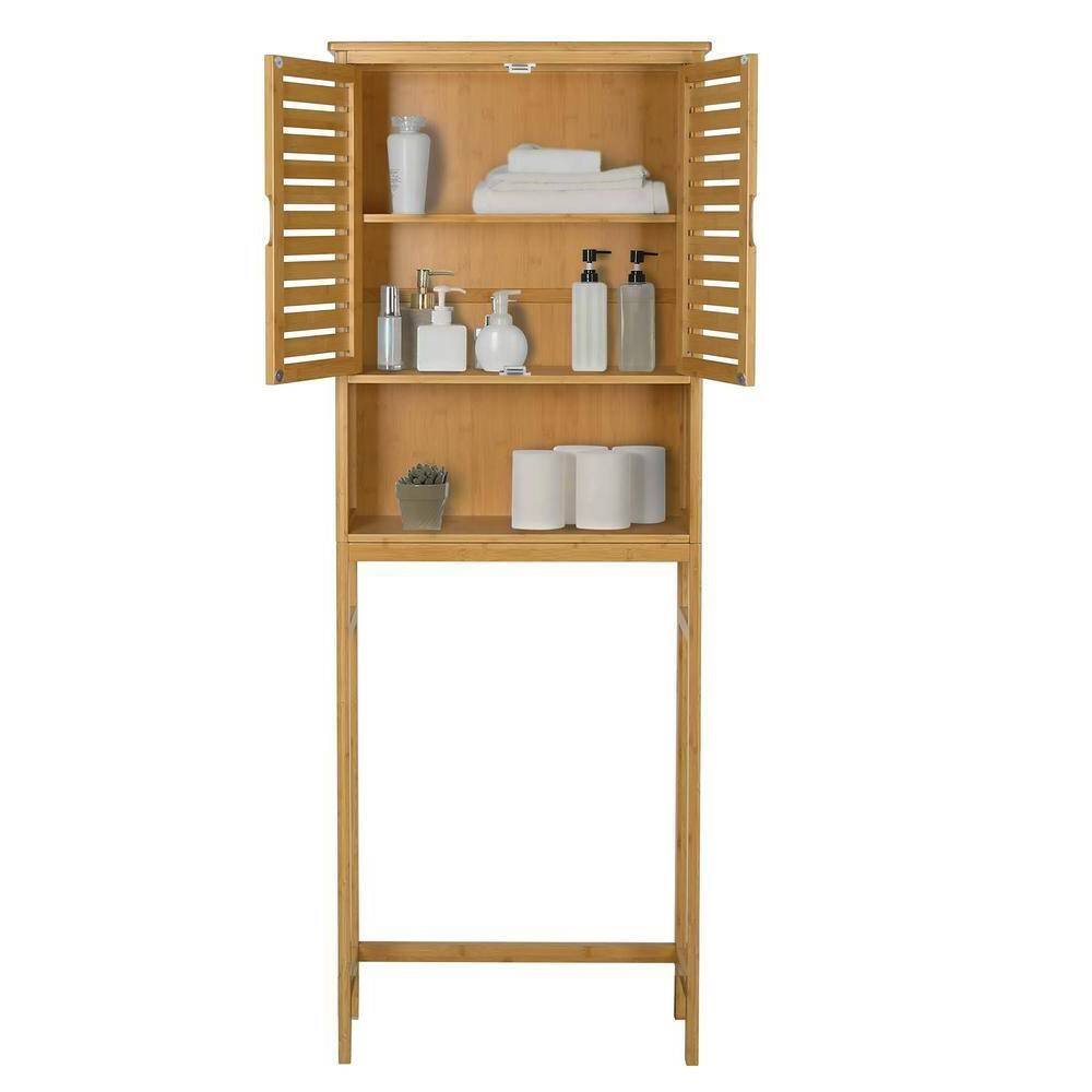 Left. Hivvago - Over the Toilet Bathroom Storage Cabinet Shelf in Light Brown Yellow Wood Finish - Light Brown Yellow.