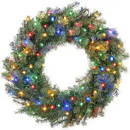 Casafield - Green Fir Artificial Holiday Christmas Wreath Holiday Décor - Green Multicolor Lights