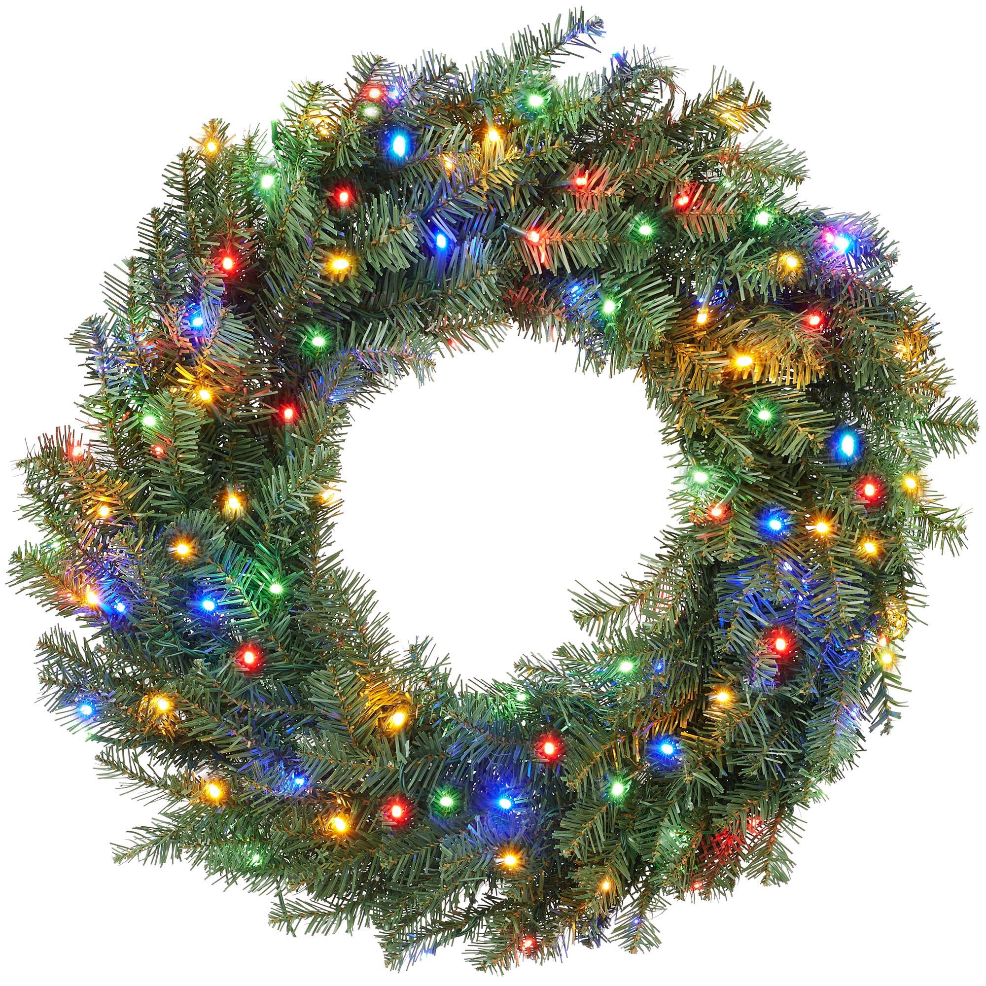 Front. Casafield - 30" Pre-Lit Artificial Holiday Christmas Wreath White & Multi Lights - Green Multicolor Lights.