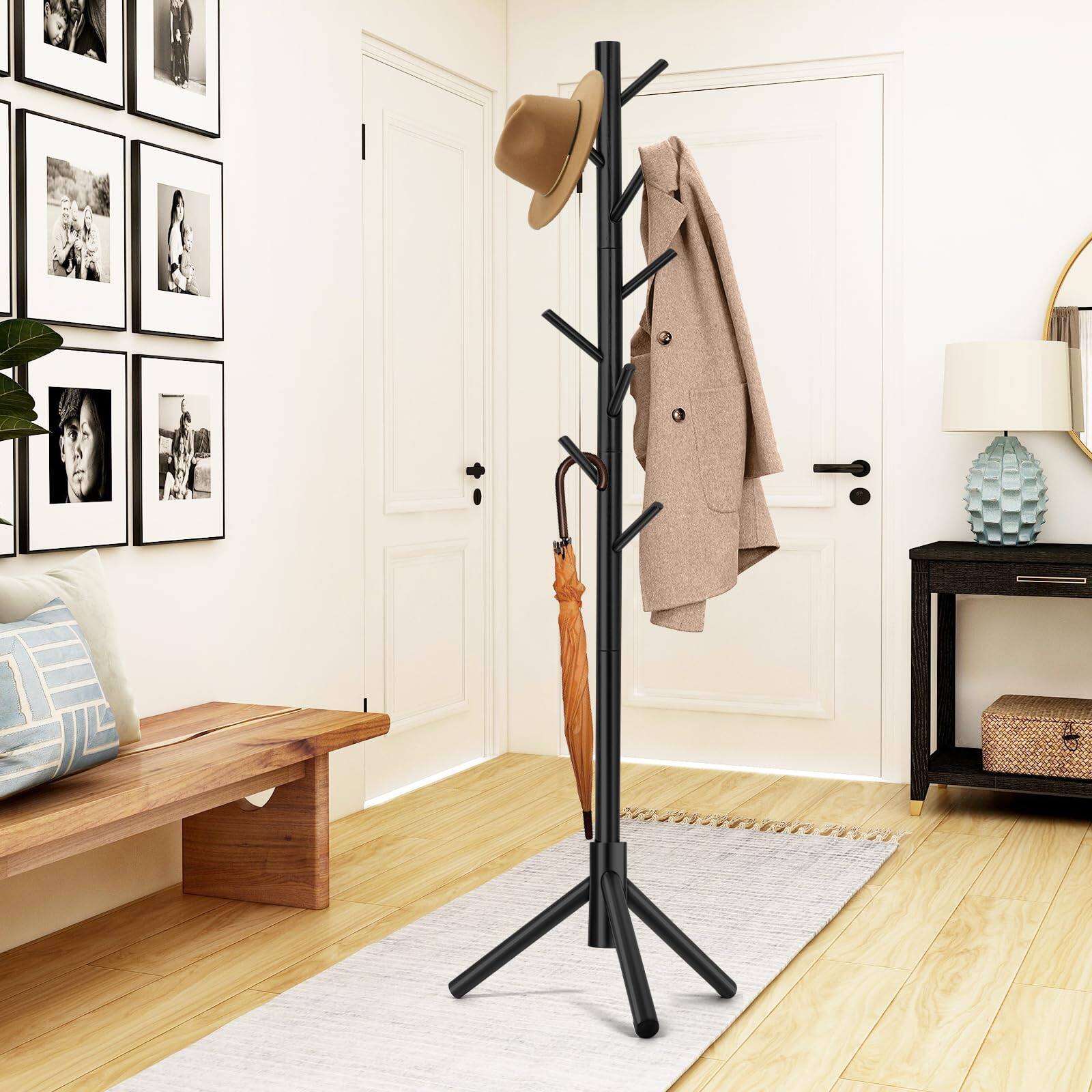 Alt View 1. HM 1810 - Coat Rack Freestanding With And 3 Adjustable Size Tree Racks For Bedroom Hallway Entrance Office Hats Coats... - White 1 PC.