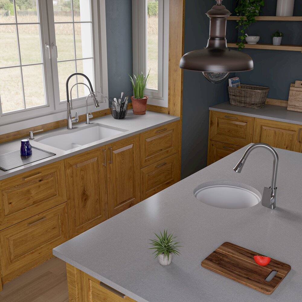 Back. Alfi - White 33" Double Bowl Undermount Granite Composite Kitchen Sink - White.