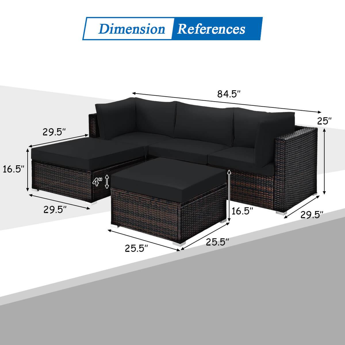 Sure, here are the corrected dimensions grouped from the image:

- **Overall Length:** 84.5"
- **Overall Height:** 25"
- **Seat Height:** 16.5"
- **Arm Height:** 29.5"
- **Depth:** 29.5"
- **Width of Seat:** 29.5"
- **Width of Ottoman:** 25.5"
- **Height of Ottoman:** 16.5"
- **Height of Ottoman (from seat):** 4"