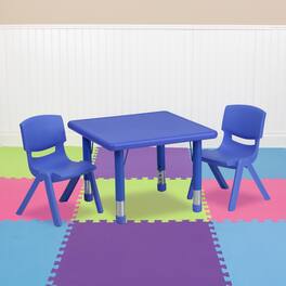 Emma + Oliver - 24" Square Plastic Height Adjustable Activity Table Set with 2 Chairs - Blue