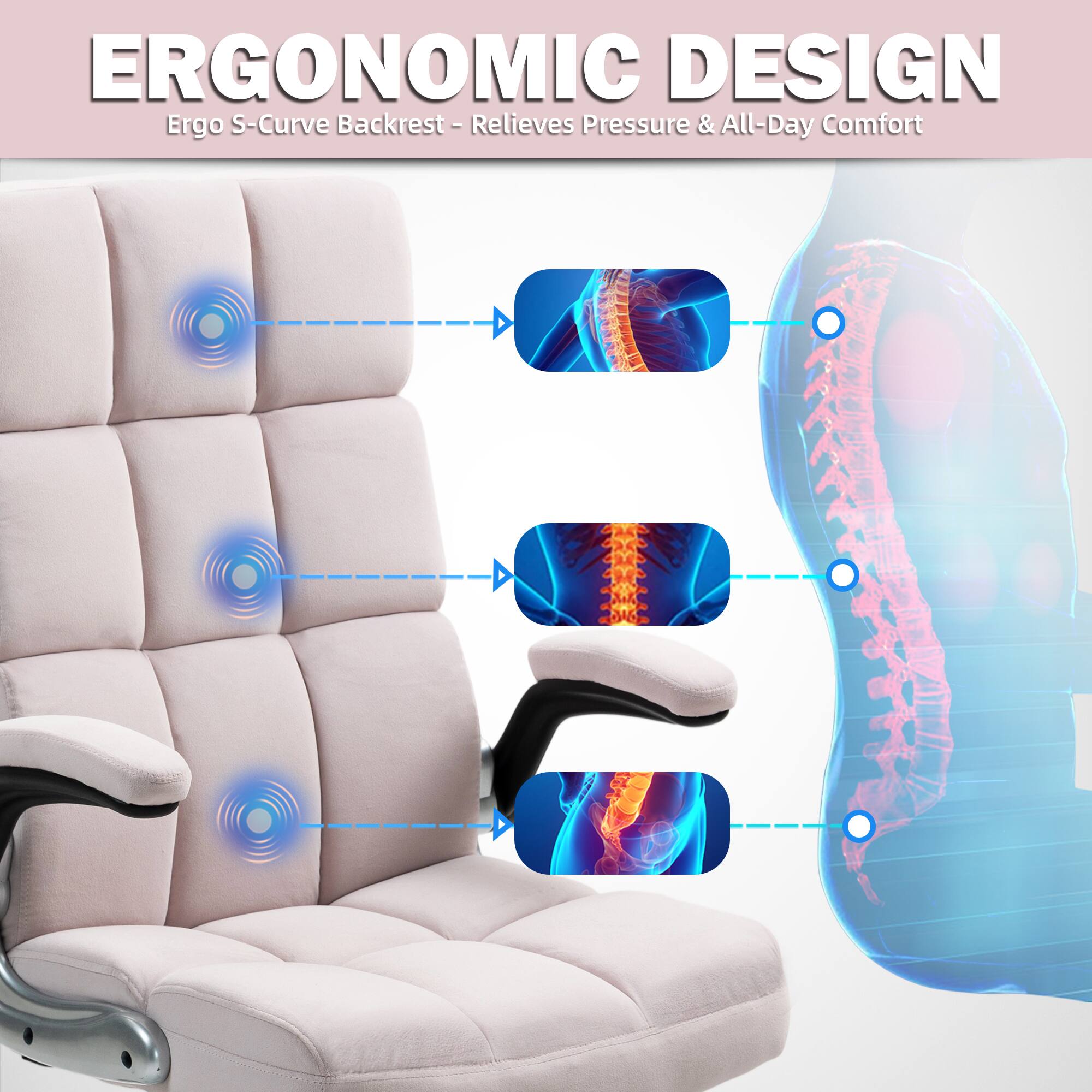 ERGONOMIC DESIGN  
Ergo S-Curve Backrest - Relieves Pressure & All-Day Comfort