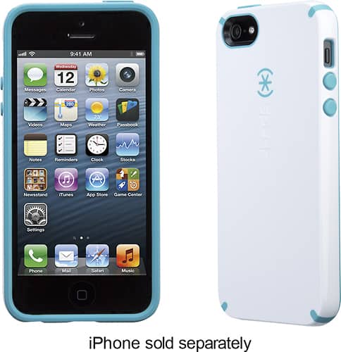 Speck - CandyShell Case for Apple® iPhone® SE, 5s and 5 - White/Peacock Blue-Front_Standard