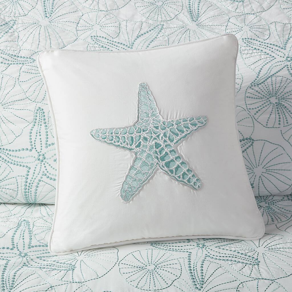Alt View 1. Gracie Mills - Gracie Mills Celina Seashell Embroidered Cotton Square Pillow - White.