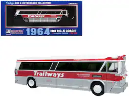 Iconic Replicas - 1964 MCI MC-5A Coach Bus Trailways Chicago White Red Stripes 1/87 HO Vintage Bus Motorcoach Limited 504 pcs - White with Red