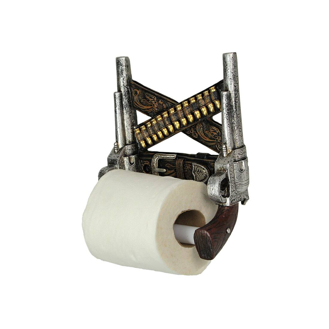 Alt View 2. Zeckos - Wild West Gunslinger Holster Toilet Paper Holder Double Pistol Western Cowboy - Multicolored.