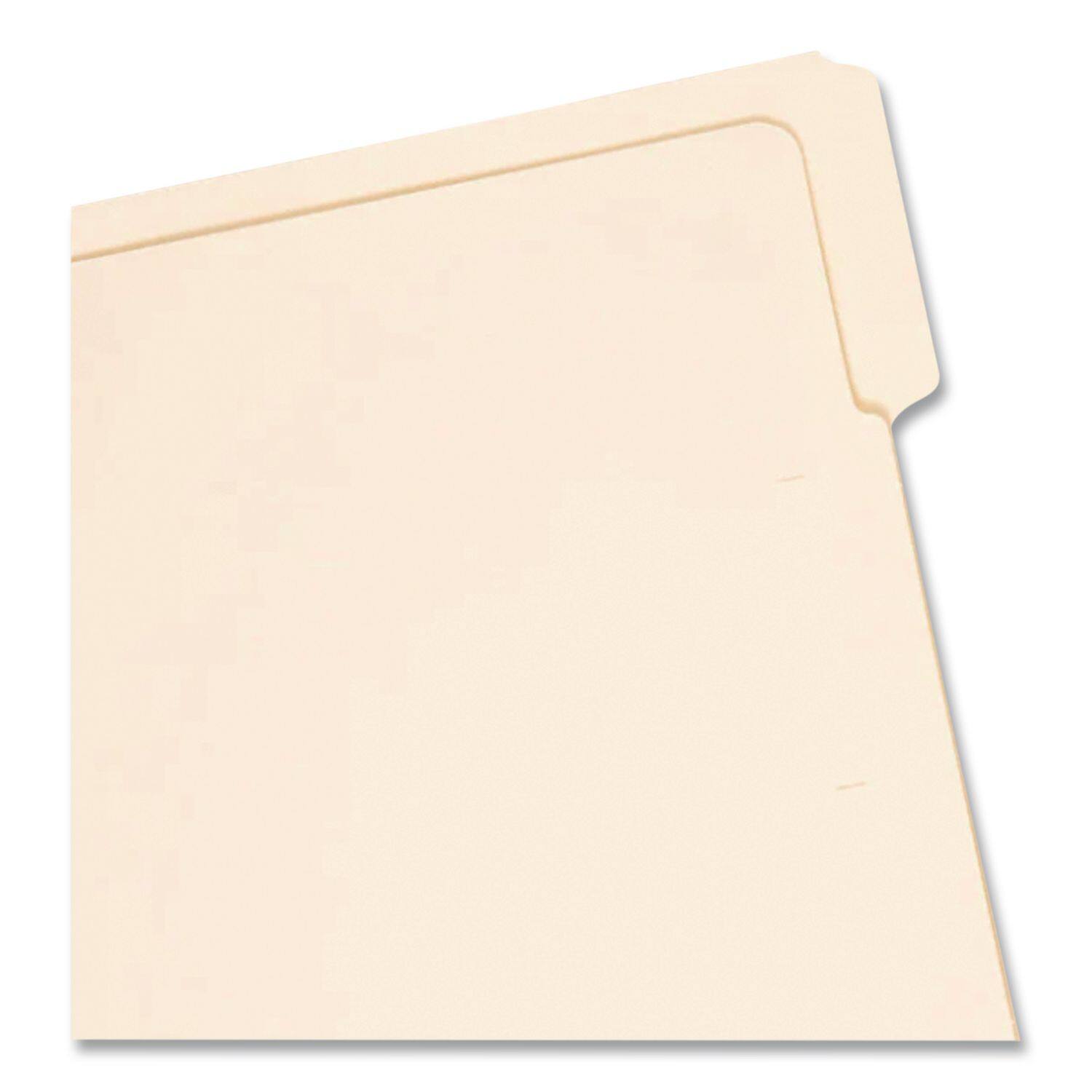 Left. Smead Manufacturing - Heavyweight Manila End Tab Folders, 9" High Front, Reinforced : Assorted, Legal, 0.75" Expansion, Manila, 100/Box.