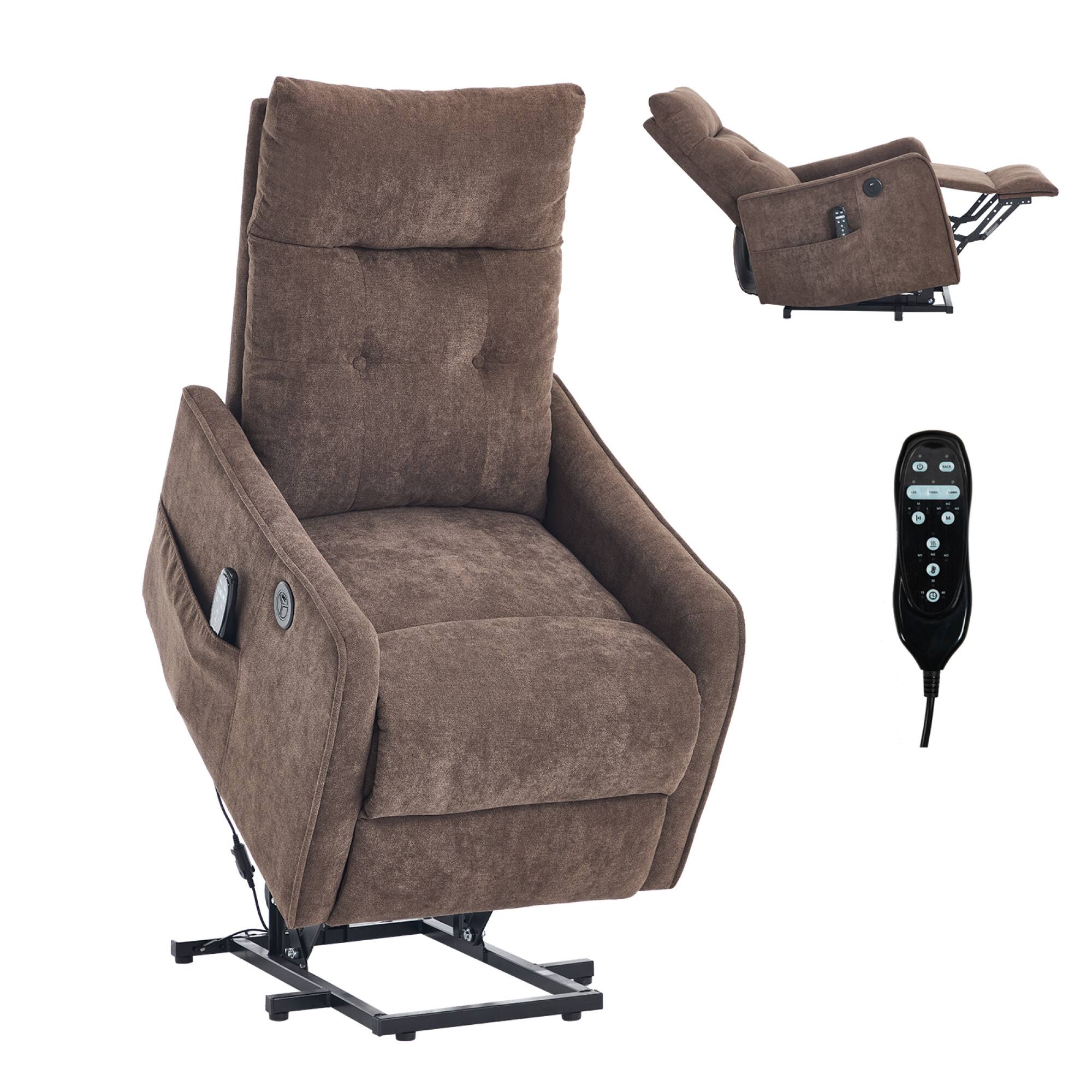 Alt View 8. GOODSILO - Single Motor Power Lift Recliner Chair with Massage and Heat Features for Enhanced Comfort and Relaxation - Brown.