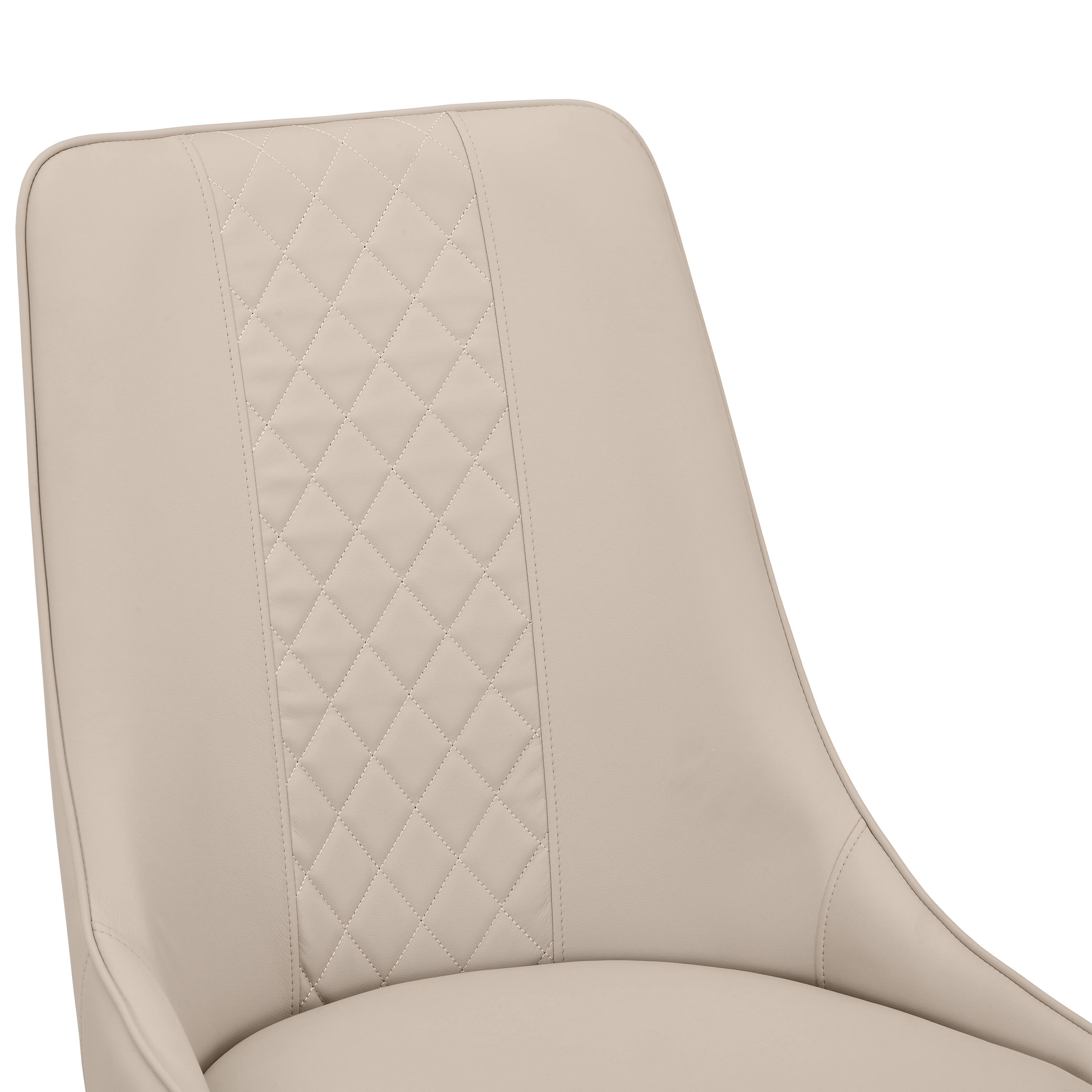 Alt View 4. LeisureMod - Allure Diamond-Tufted PU Leather Dining Chair, Black Steel Legs with Gold Accents, Padded Accent Chair - Light Taupe.