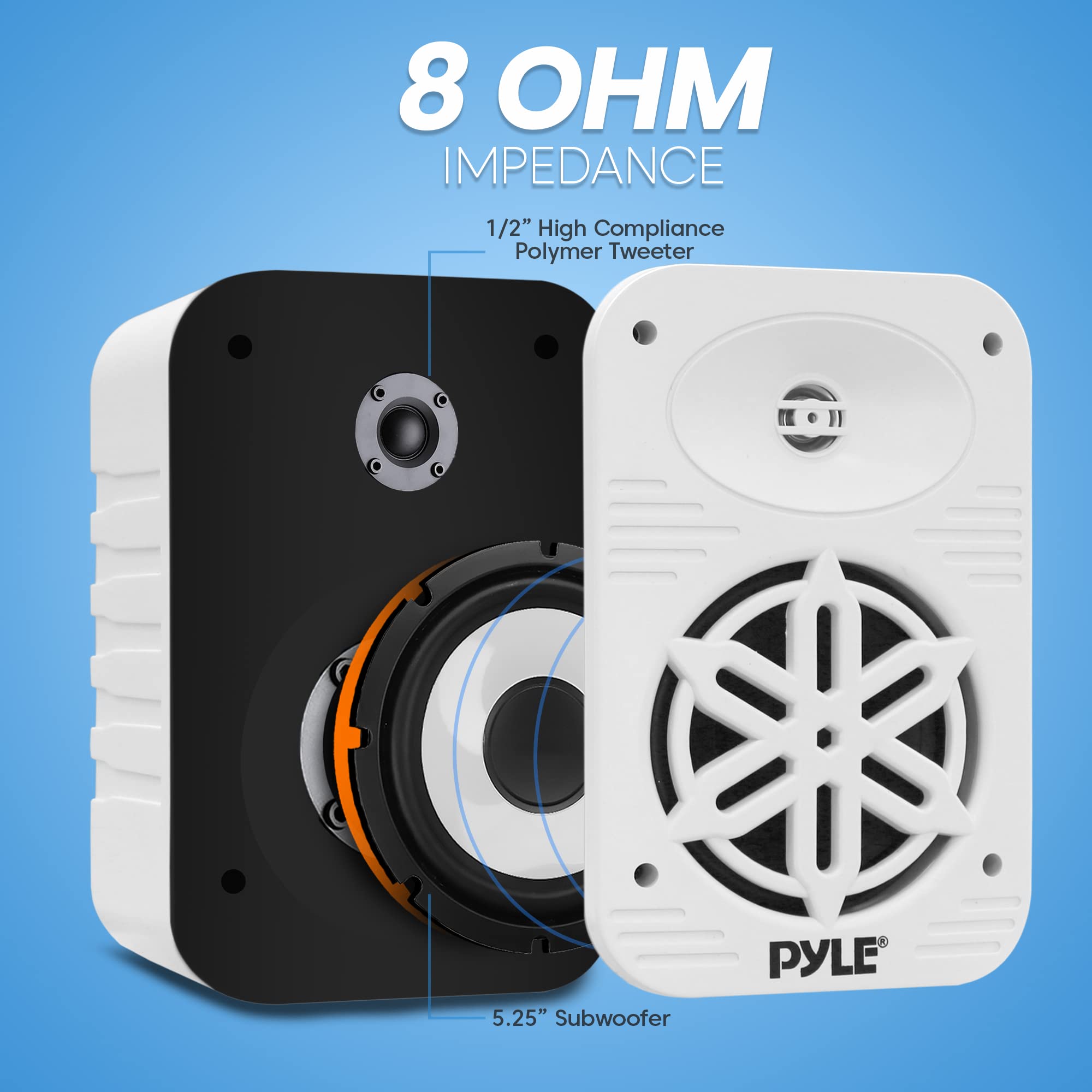 8 OHM IMPEDANCE 1/2" High Compliance Polymer Tweeter 5.25" Subwoofer PYLE