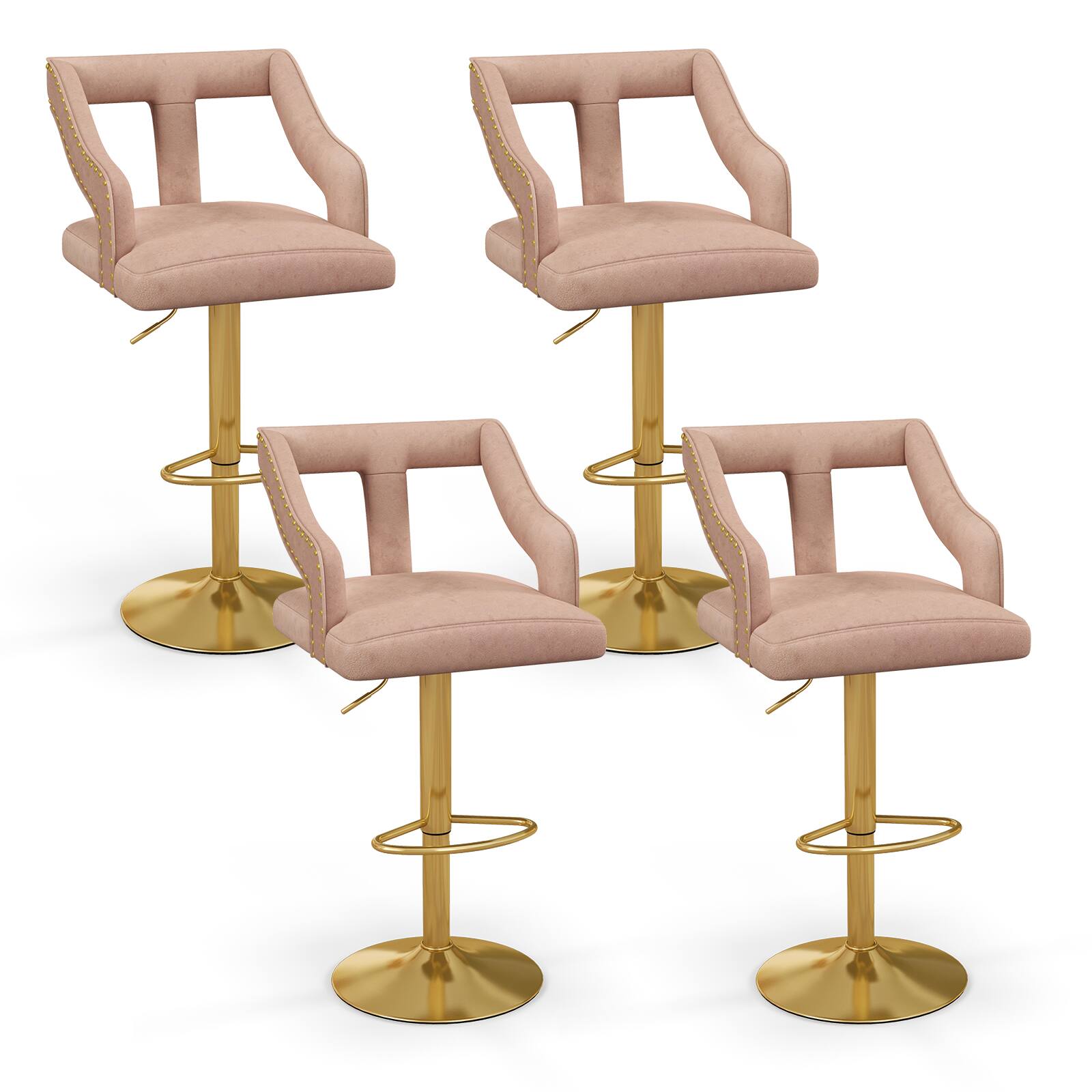 Gymax - 4 PCS Adjustable Swivel Bar Stool w/ Footrest 2-Layer Electroplated Metal Base Gold - Pink, Gold