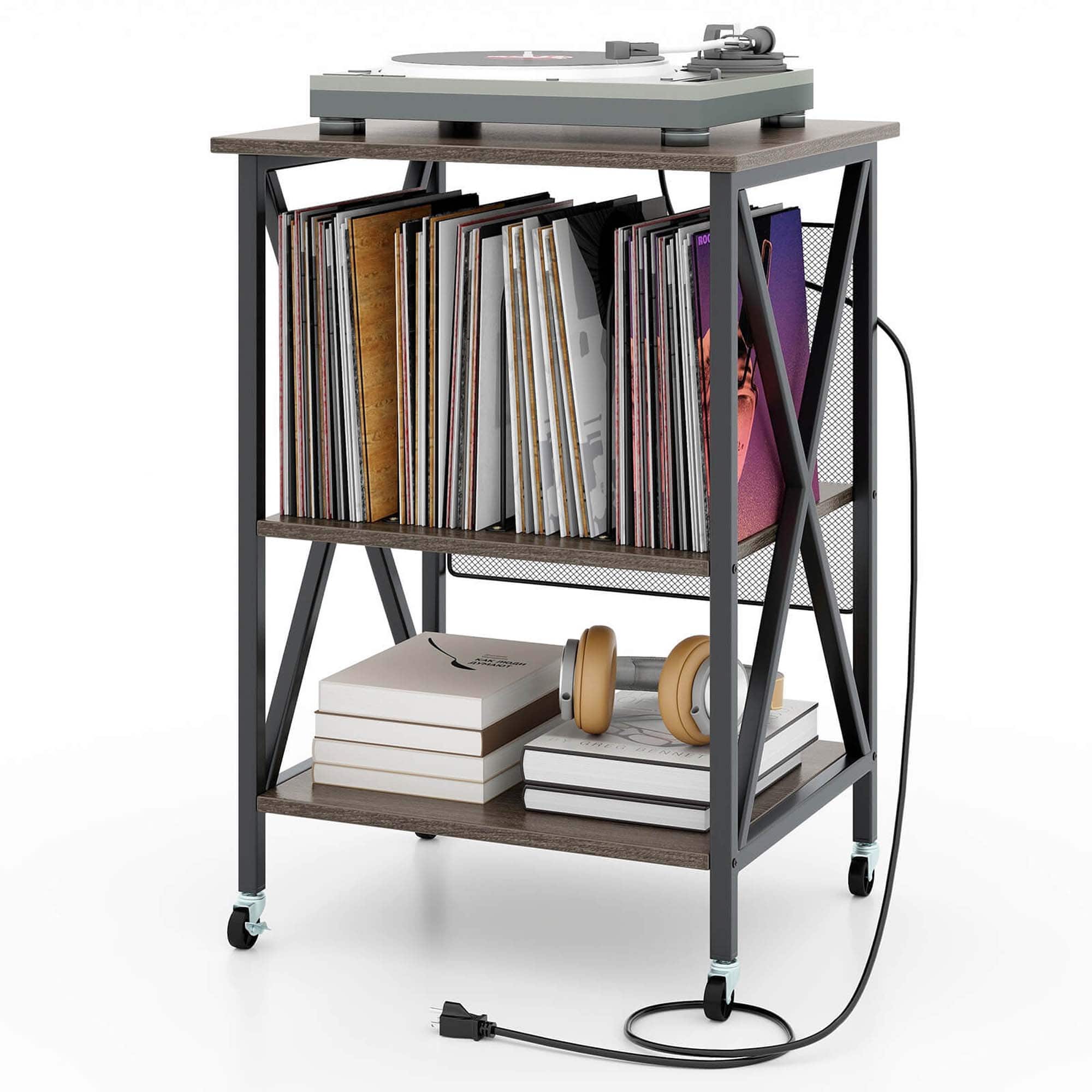 Costway - Record Player Stand Vinyl Record Storage Table Holds Up to 120 Vinyl Records - Gray