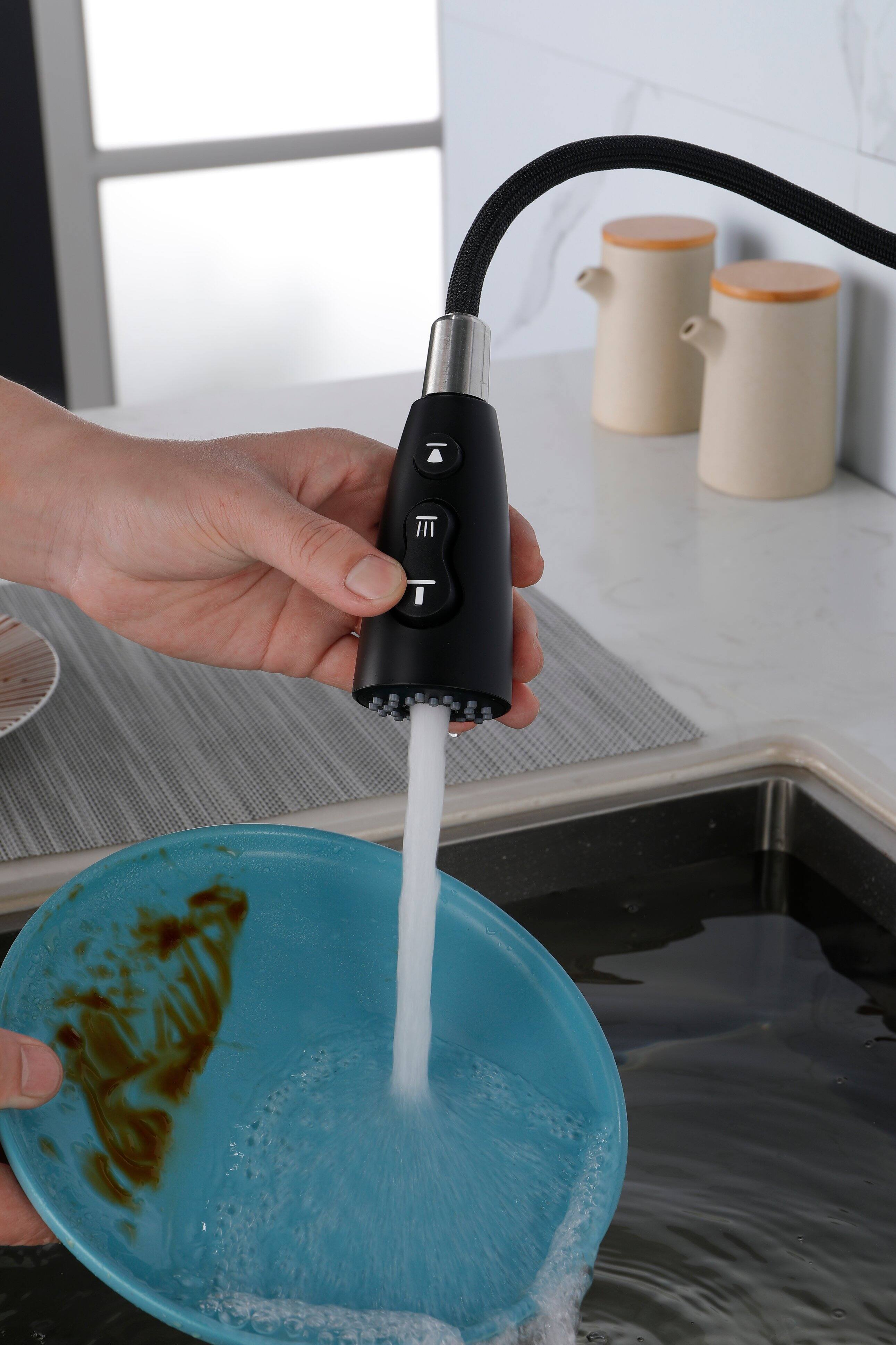 Back. Siljoy - Kitchen Faucets with Pull Down Sprayer Fingerprint Resistant Single Hole Deck Mount Single Handle Copper Faucet Black - Matte Black.