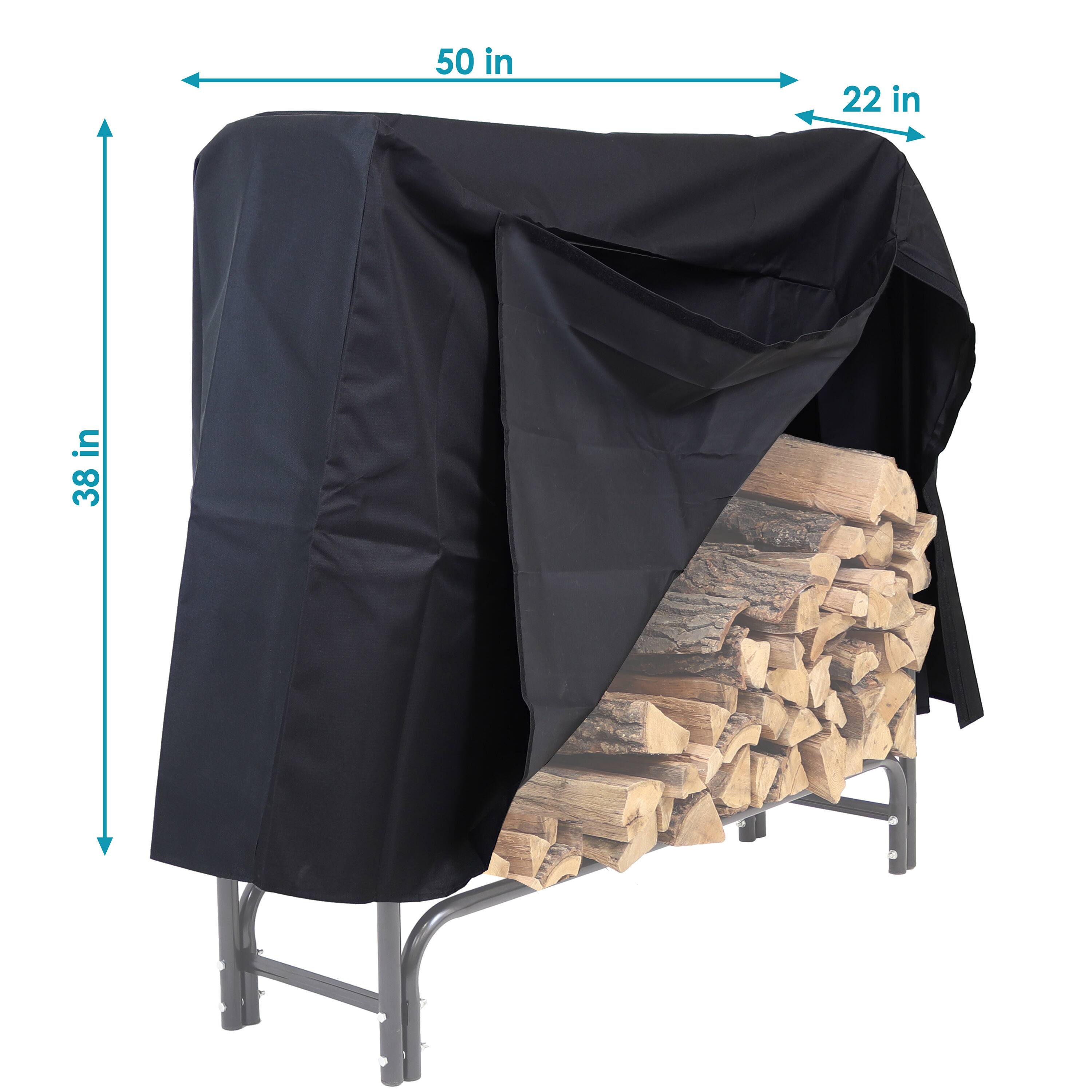 Alt View 3. Sunnydaze - 4 ft Heavy-Duty Polyester Firewood Log Rack Cover - Black.
