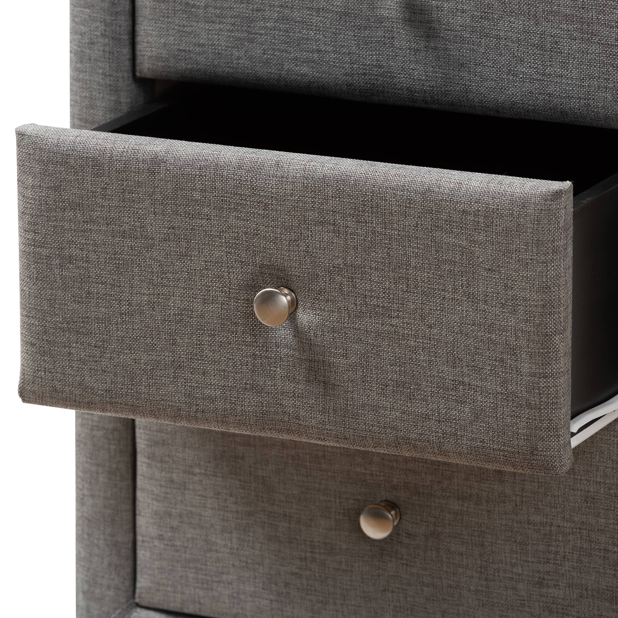 Alt View 2. Baxton Studio - Tessa Modern and Contemporary Fabric Upholstered 3-Drawer Nightstand - Grey.
