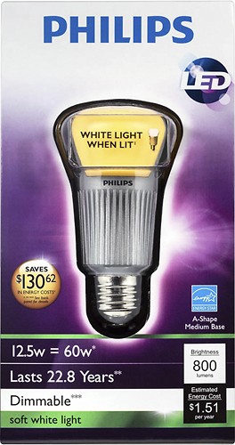 native Carrière verzekering Best Buy: Philips 800-Lumen, 12.5-Watt Dimmable A19 LED Light Bulb, 60-Watt  Equivalent White 422154