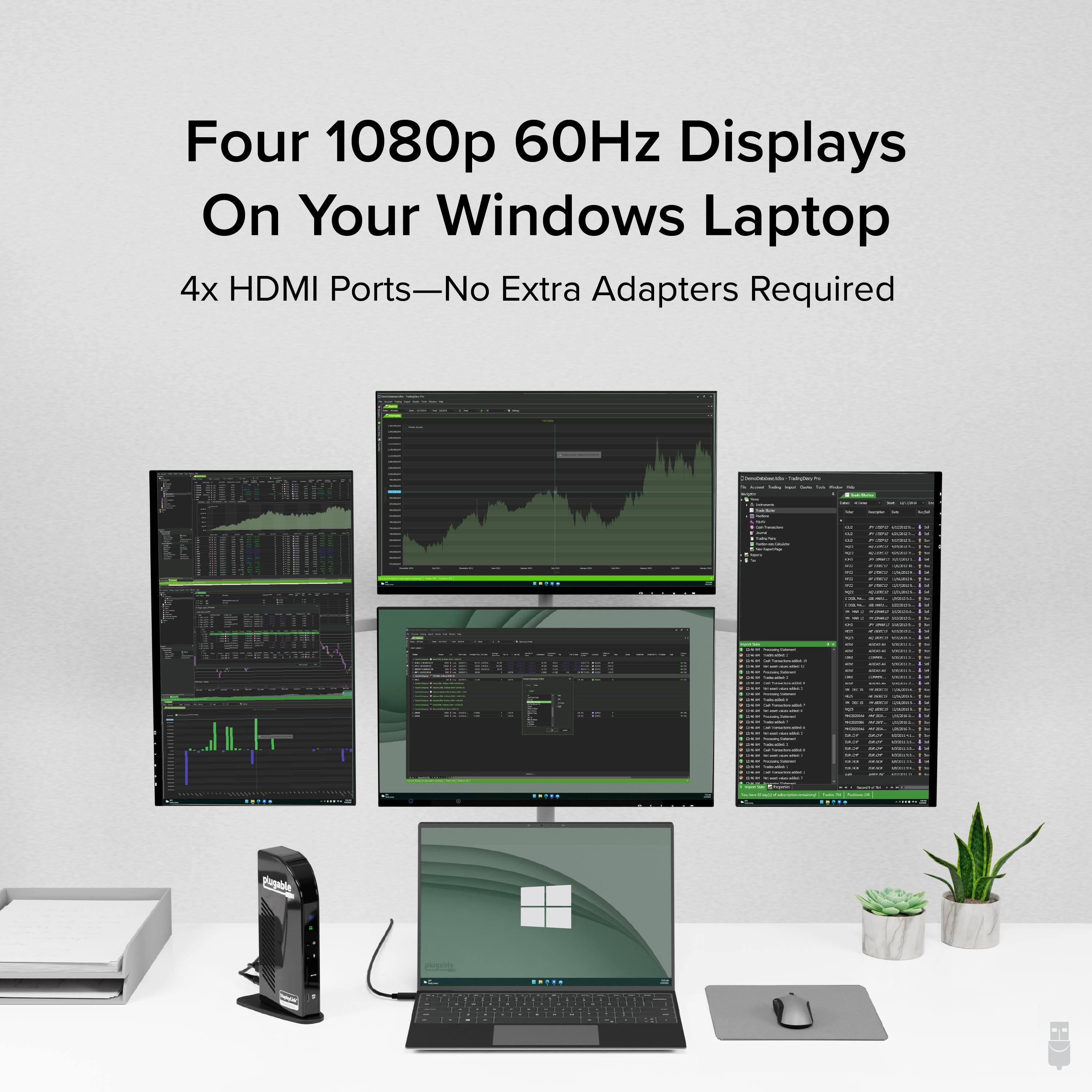 Four 1080p 60Hz Displays On Your Windows Laptop 4x HDMI Ports—No Extra Adapters Required