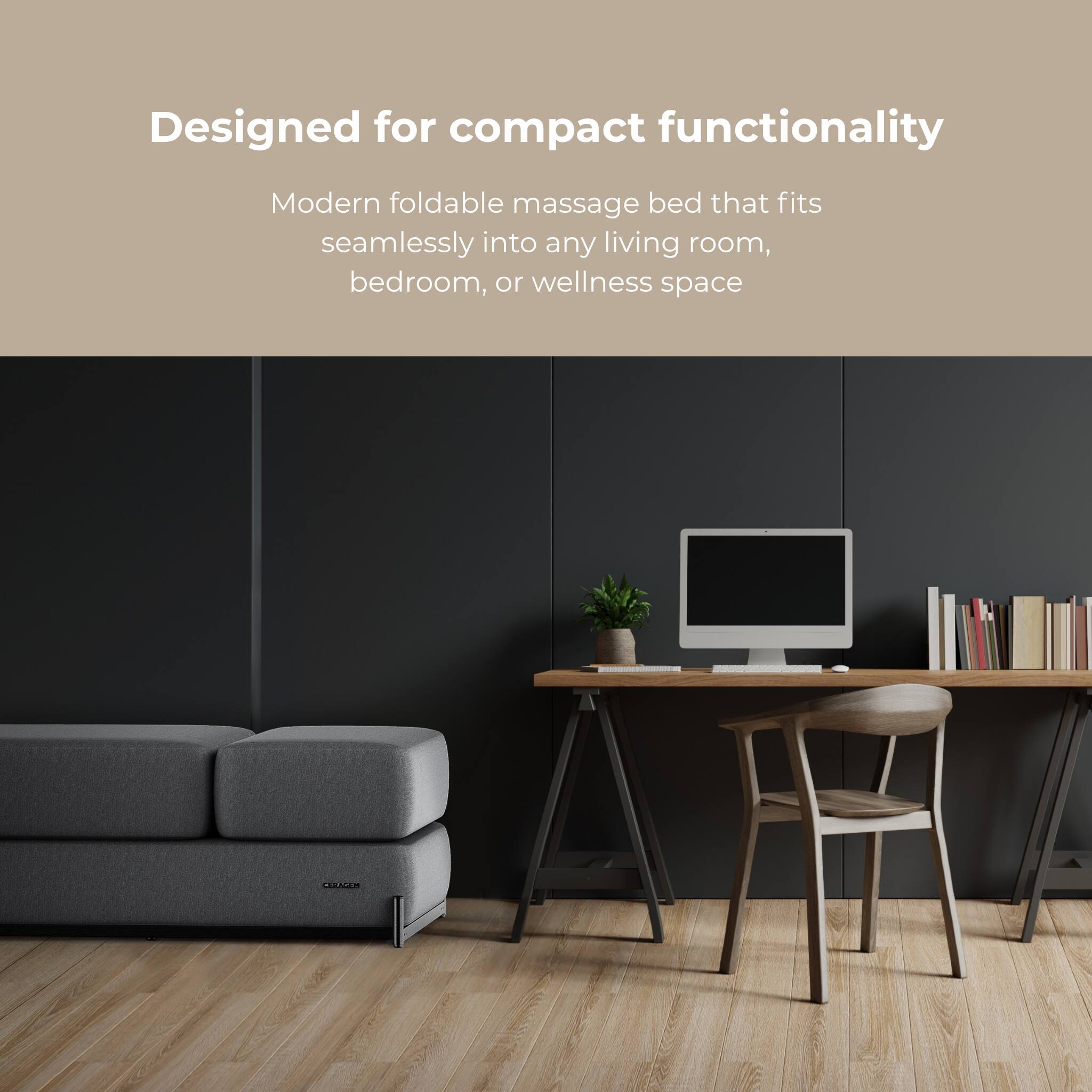 Designed for compact functionality
Modern foldable massage bed that fits seamlessly into any living room, bedroom, or wellness space