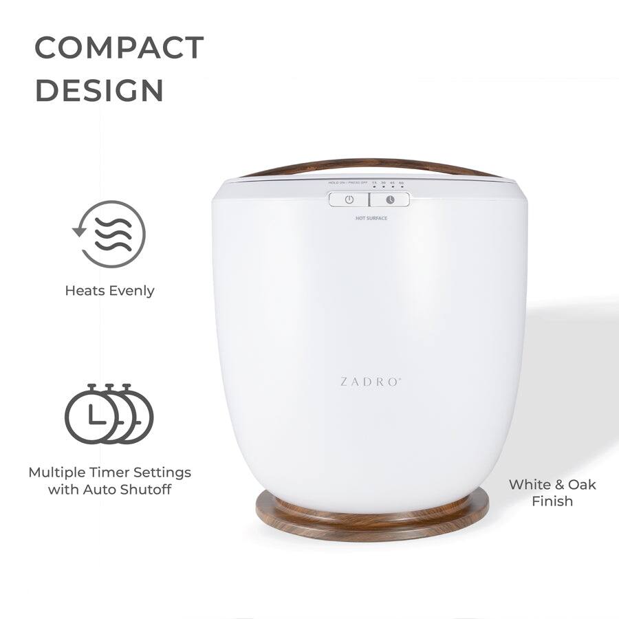 COMPACT DESIGN

- Heats Evenly
- Multiple Timer Settings with Auto Shutoff
- White & Oak Finish