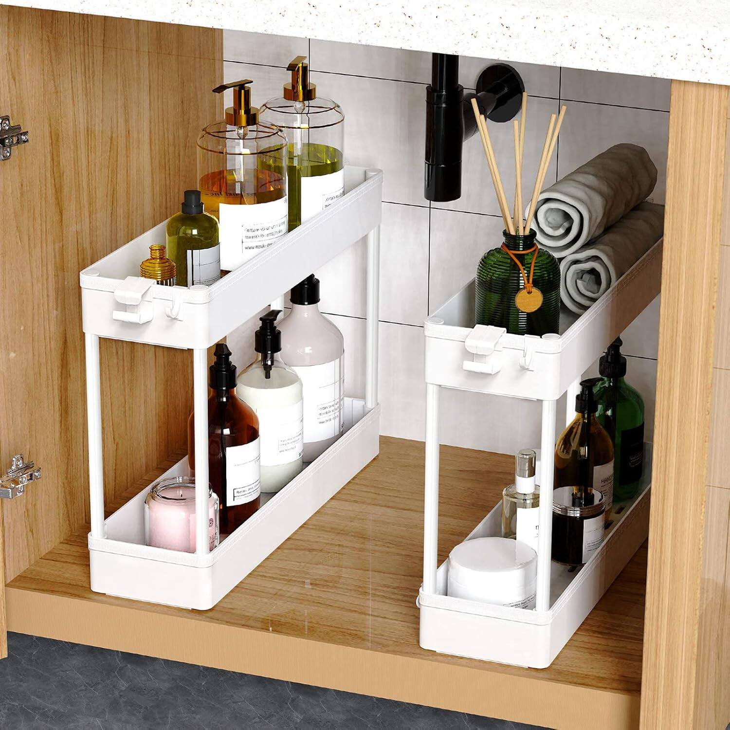 Alt View 2. Wikistore - Slim Rolling Storage Cart, 4-Tier Bathroom Organizer, Utility Cart for Narrow Spaces - Black.